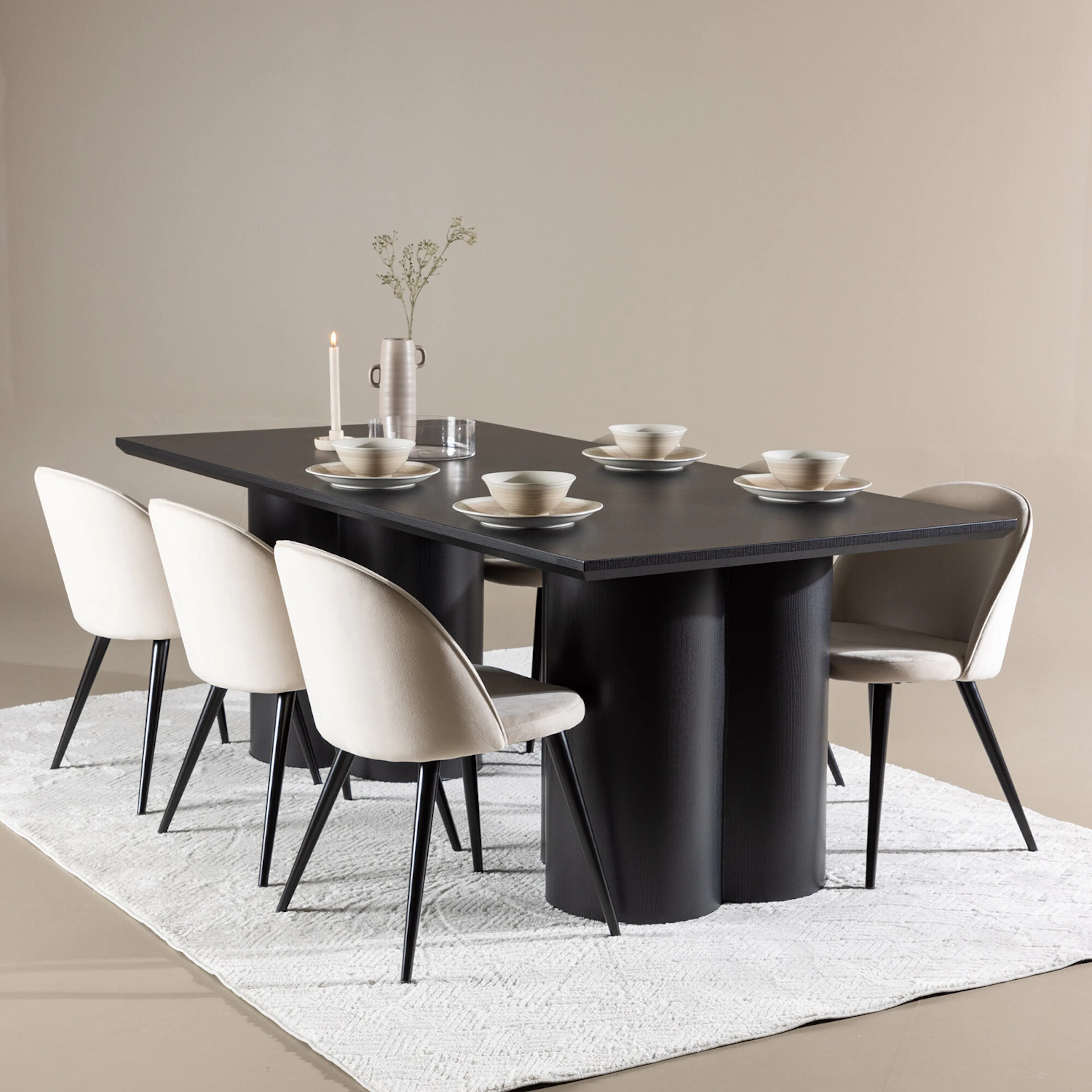 Olivia Dining Table with Velvet Dining Chair Sort/Beige
