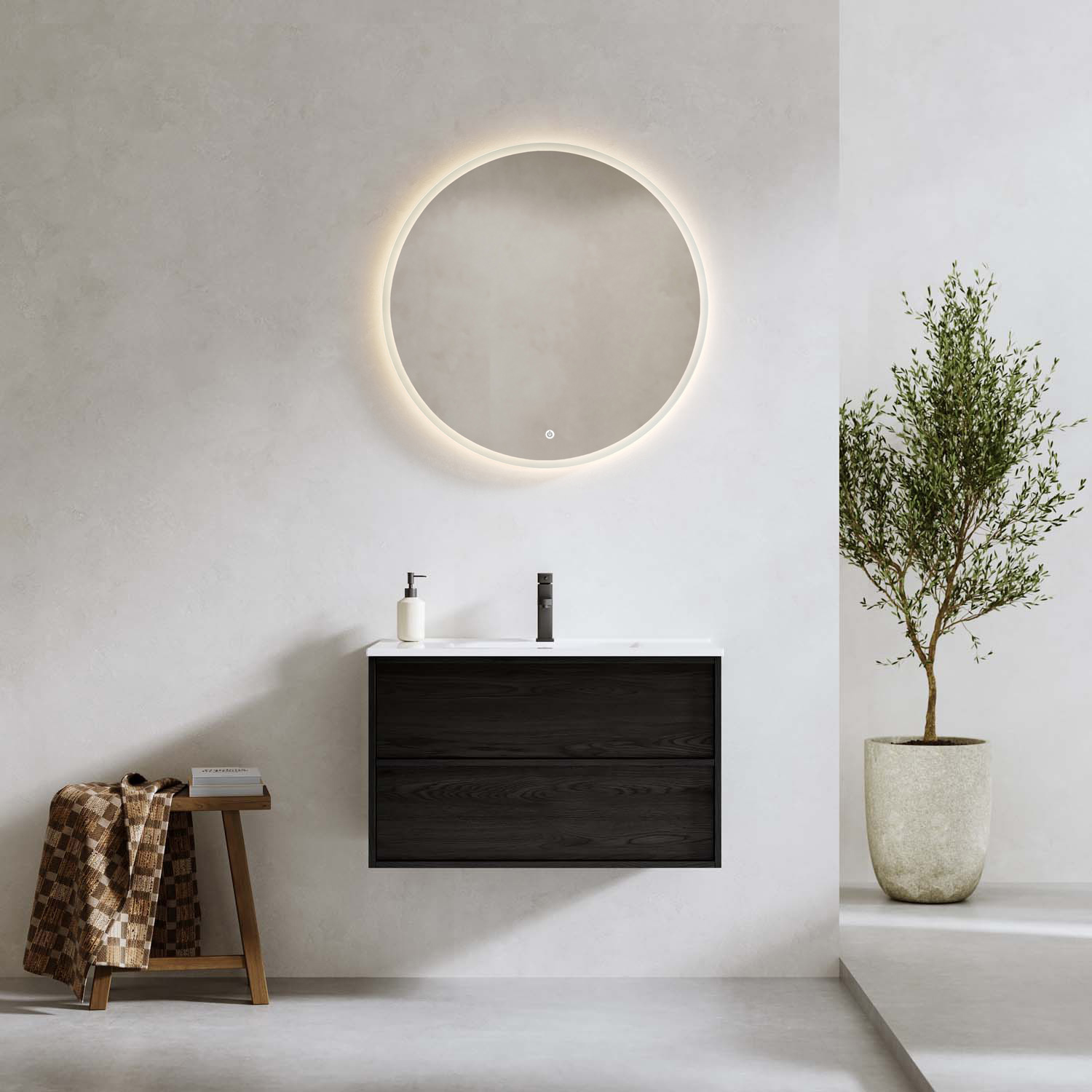 Tvättställsskåp Bathlife Charm med Tvättställ och Spegel Skina