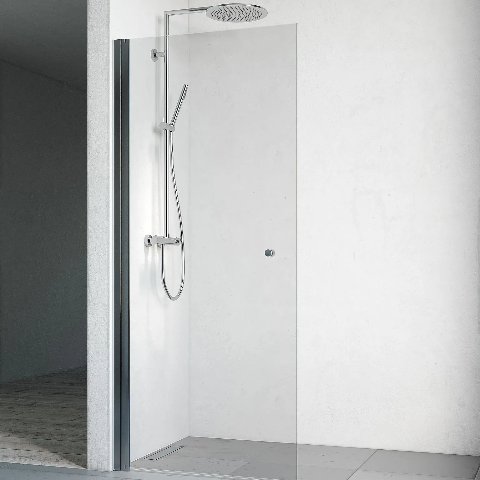 Spirit Rak Skvägg 67 Gr Bl Kl 670x1970 mm, Krom, Klarglas med Hålgrepp