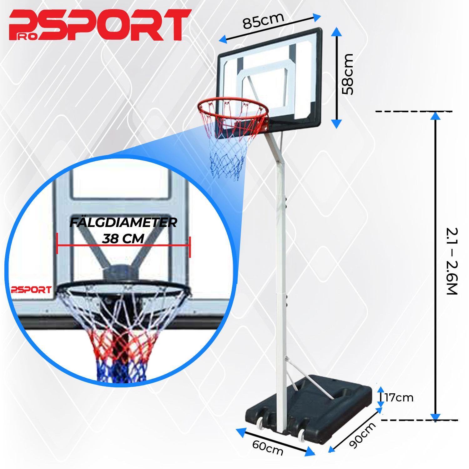 Basketballstativ ProSport Ungdom 2,1-2,6m