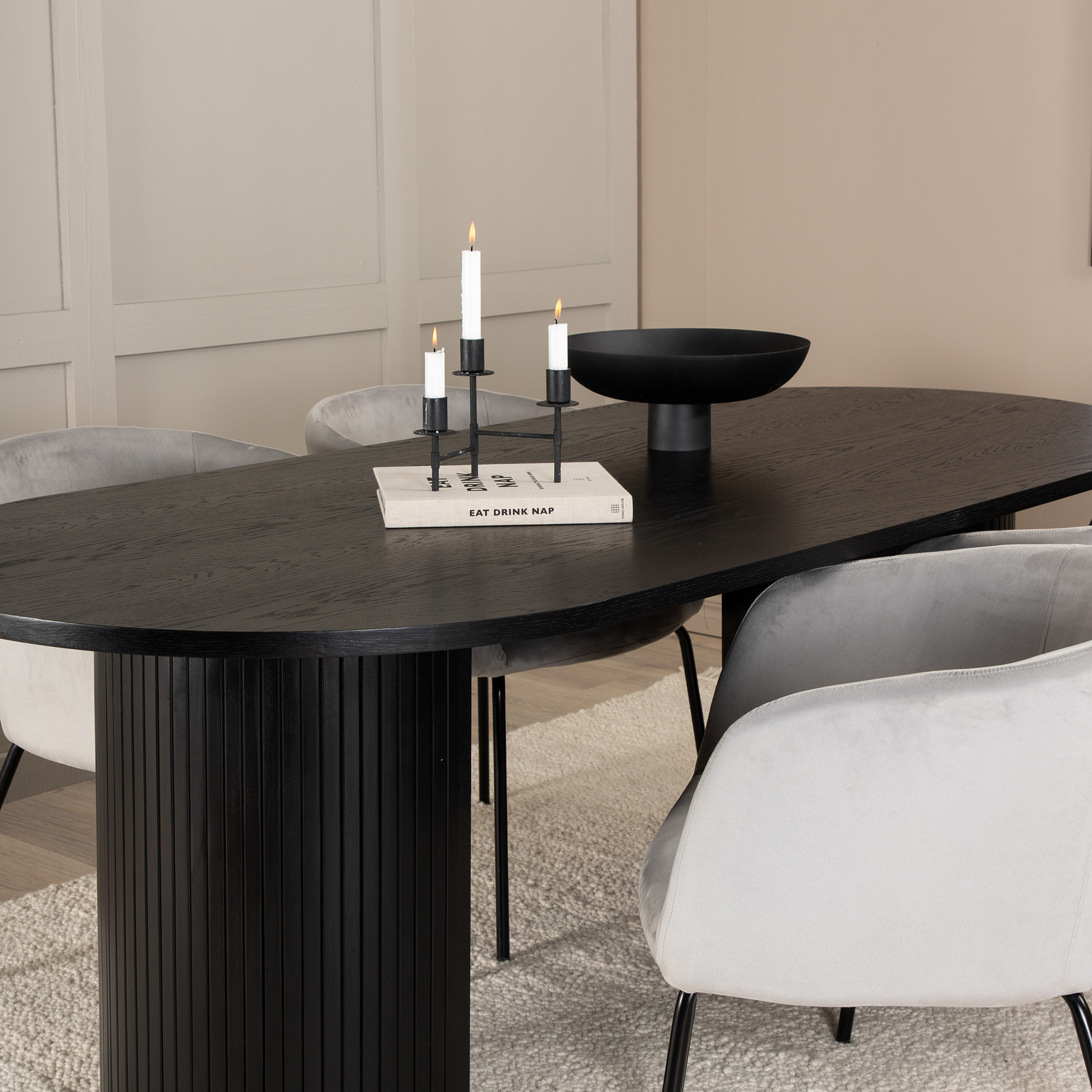 Spisegruppe Venture Home Bianca Sort med 4 Bergen Stoler