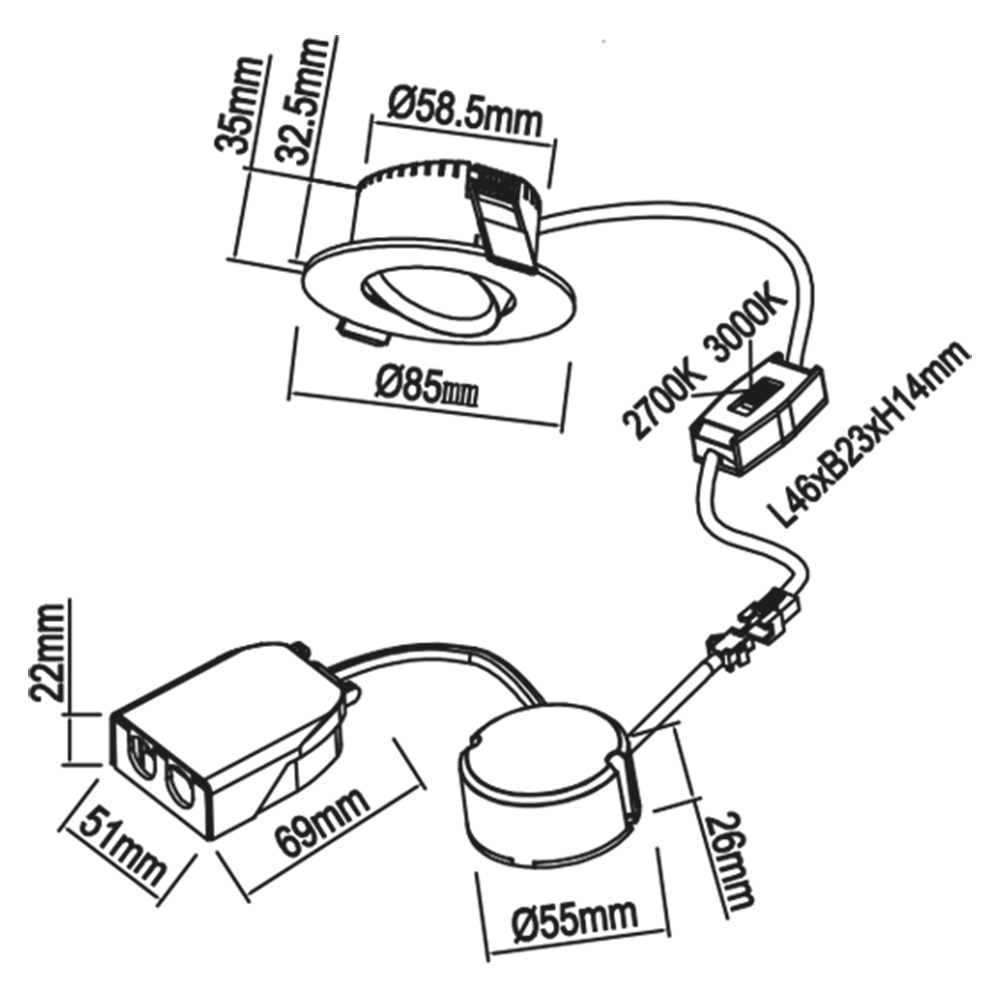 Downlight Designlight Bondy 5.5W 420Lm 2700-3000K Ip44 Hvit