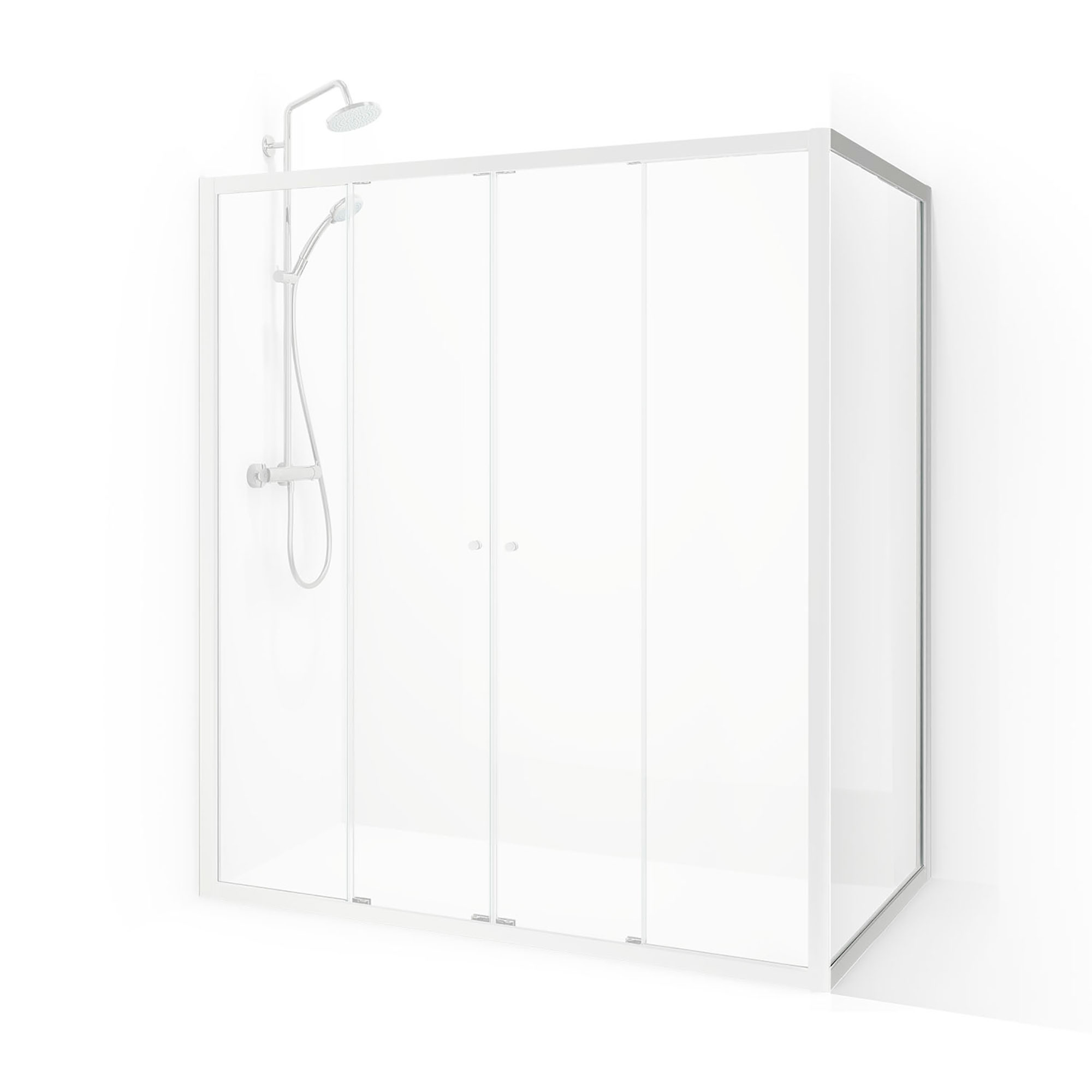 Flow Vinkelvagg 70 Vit Kl 700x1900 mm, Hvit, Klart Glass