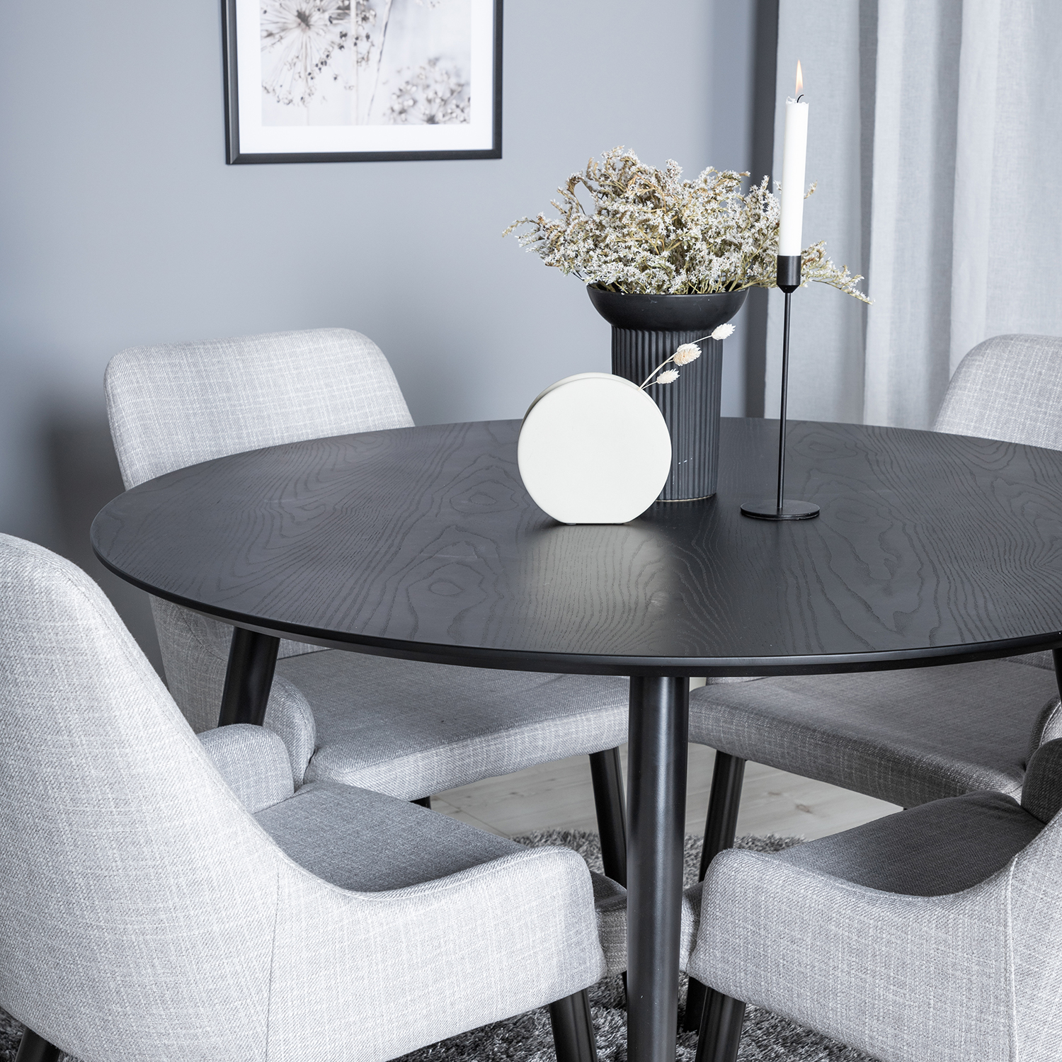 Spisegruppe Venture Home Dipp Ø115 cm med 4 Plaza Stoler