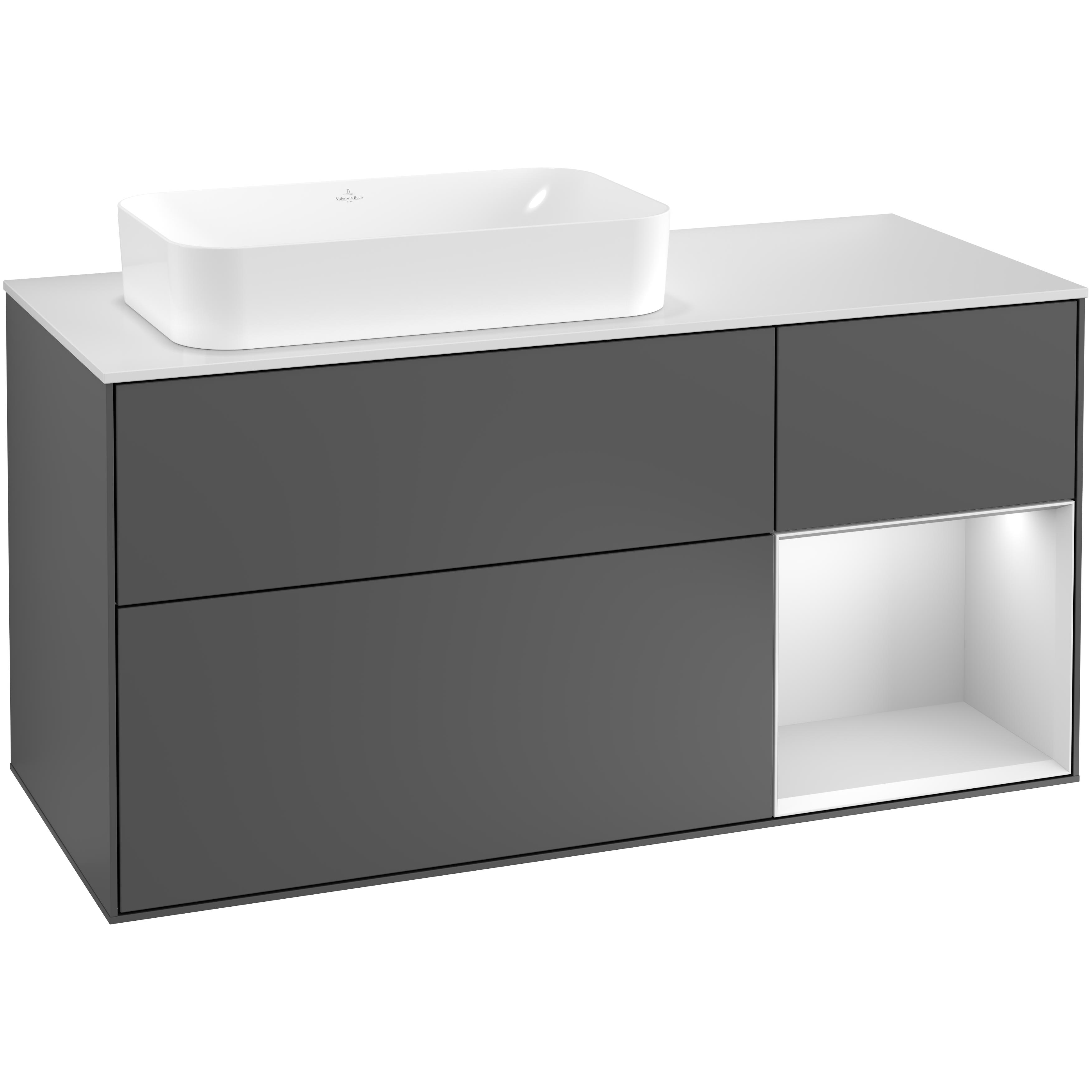 Tvättställsskåp Villeroy & Boch Finion med 3 Lådor Hylla och Bänkskiva för Ocentrerat Fristående Tvättställ