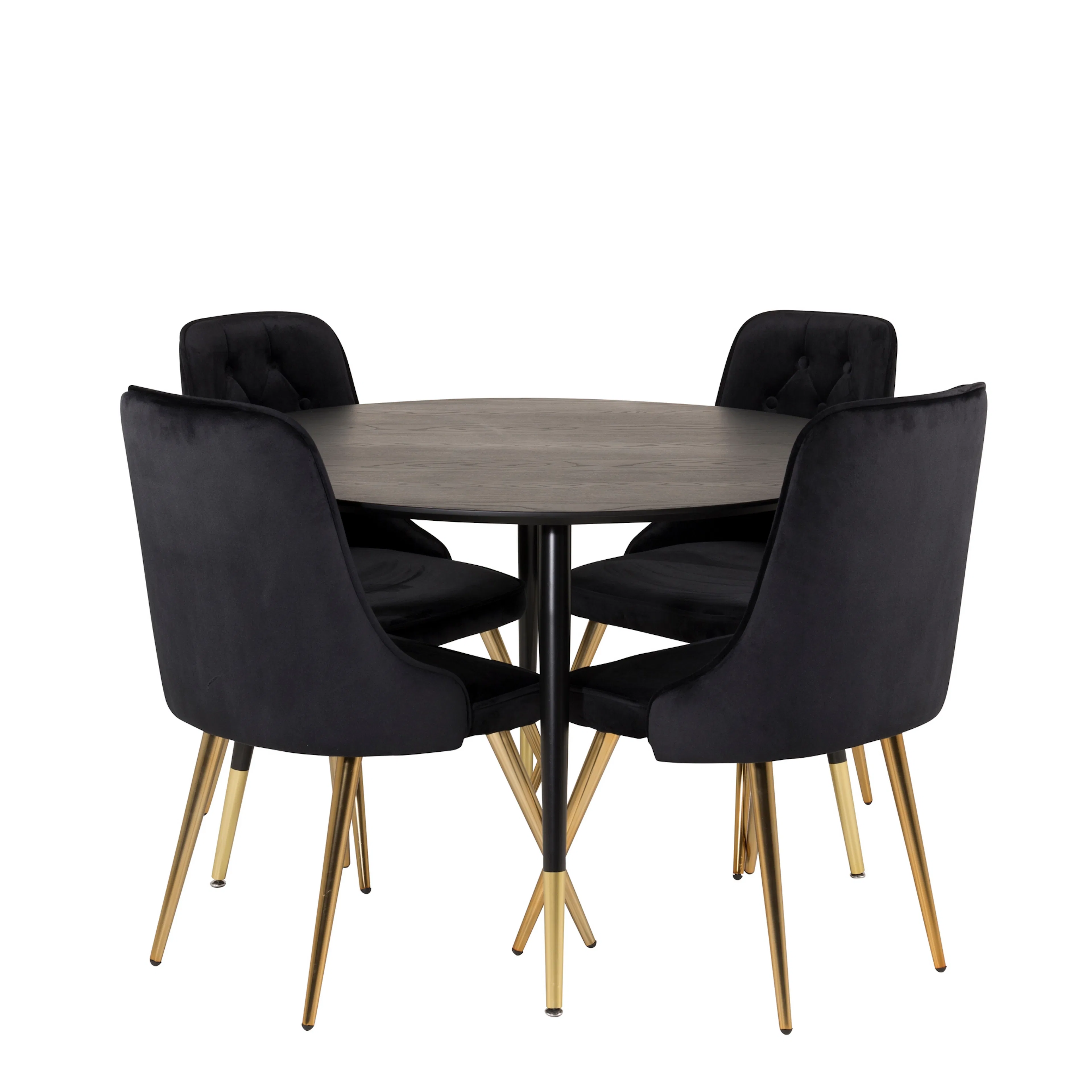 Spisegruppe Venture Home Dipp Ø115 cm med 4 Velvet Deluxe Stoler