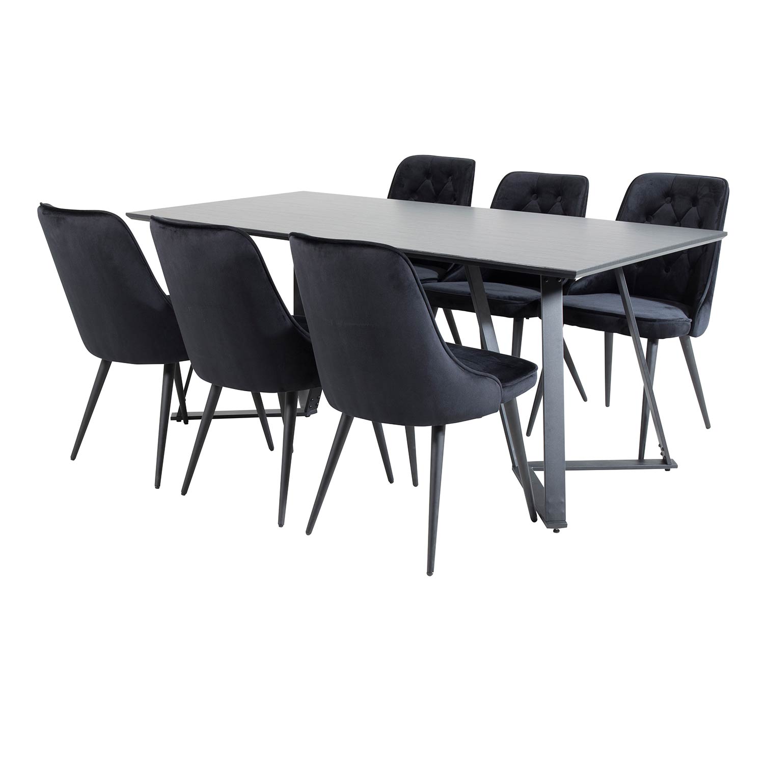 Marina Table - Black top /Velvet Chair - Black / Black_6 Sort/Sort