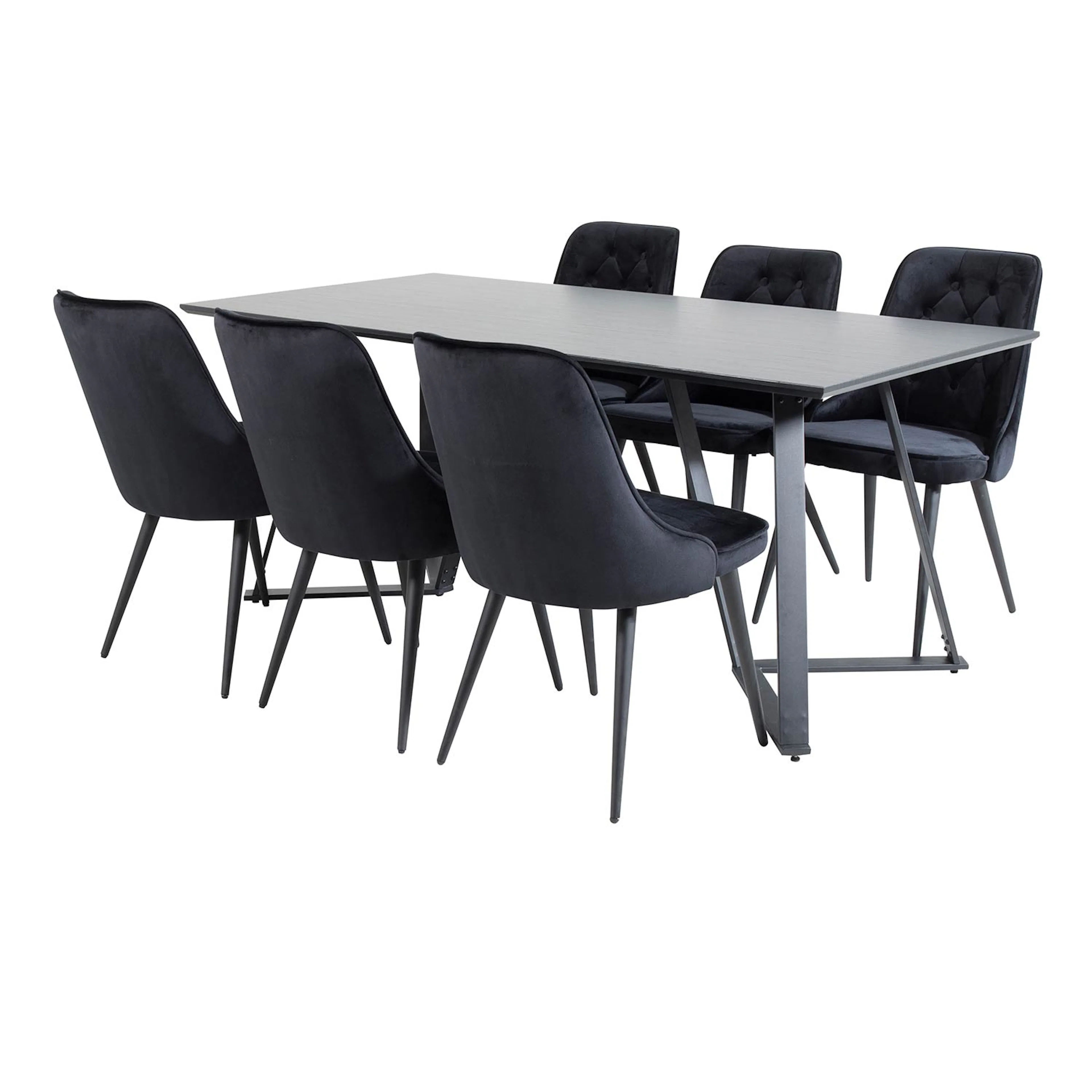 Marina Table - Black top /Velvet Chair - Black / Black_6 Sort/Sort