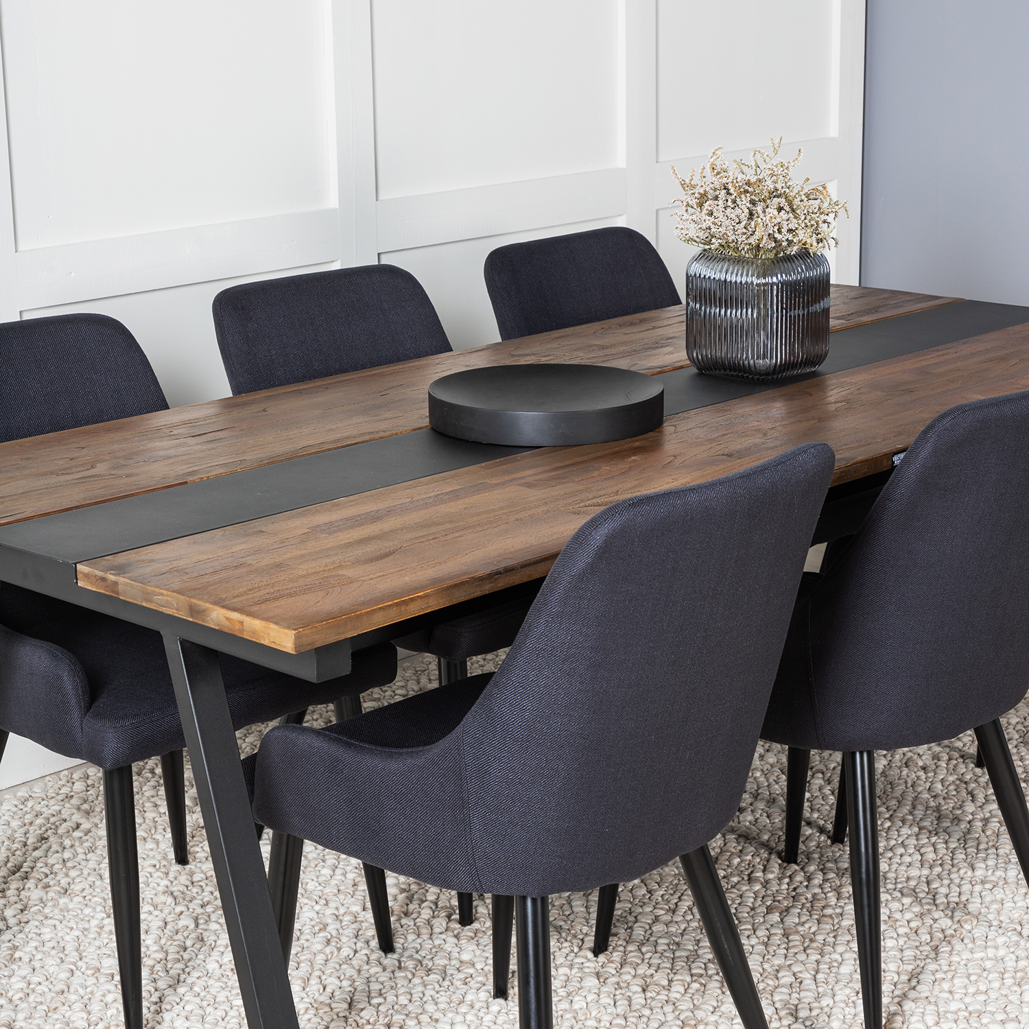 Spisegruppe Venture Home Jane med 6 Plake Stoler Mörk Teak