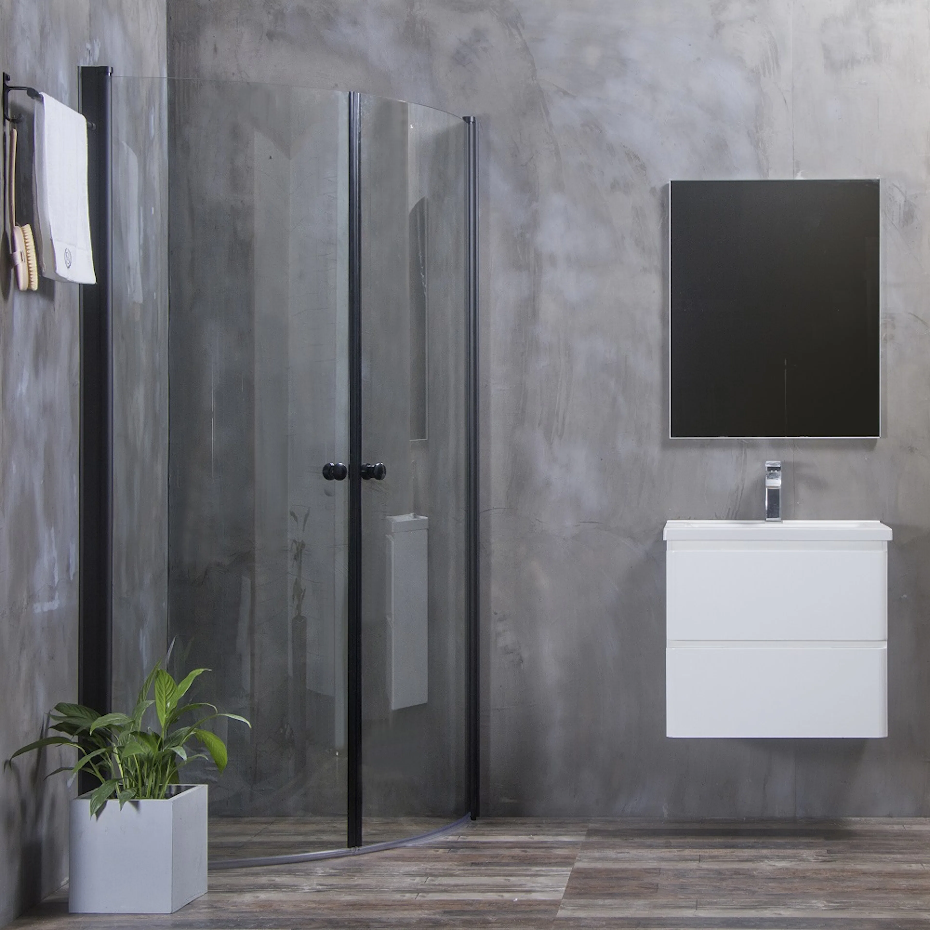 Dusjhjørne Bathlife Allsidig Rund Dør 45° Sort