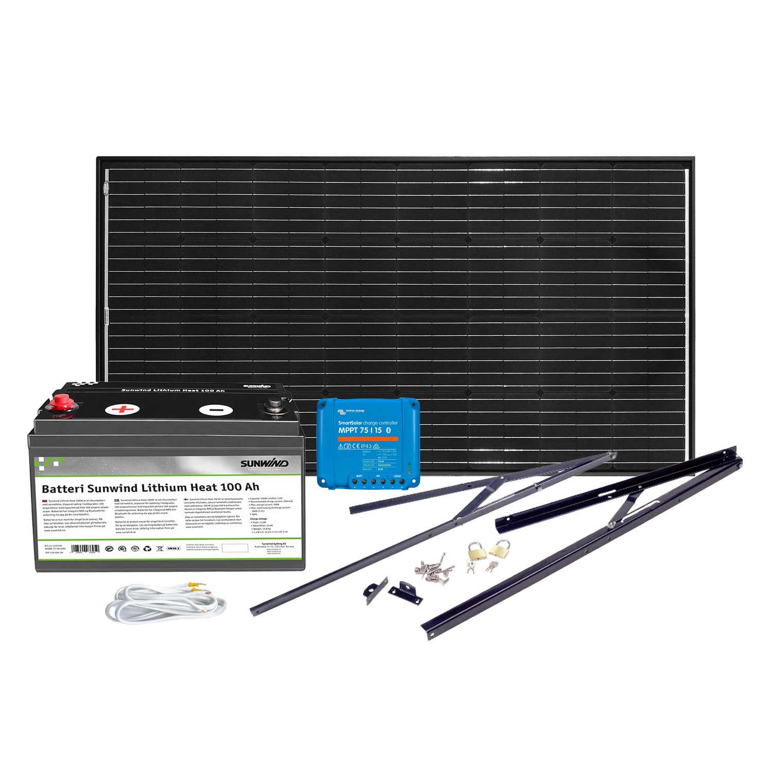 Solcelleanlegg Sunwind 12V 185W Litium 100AT
