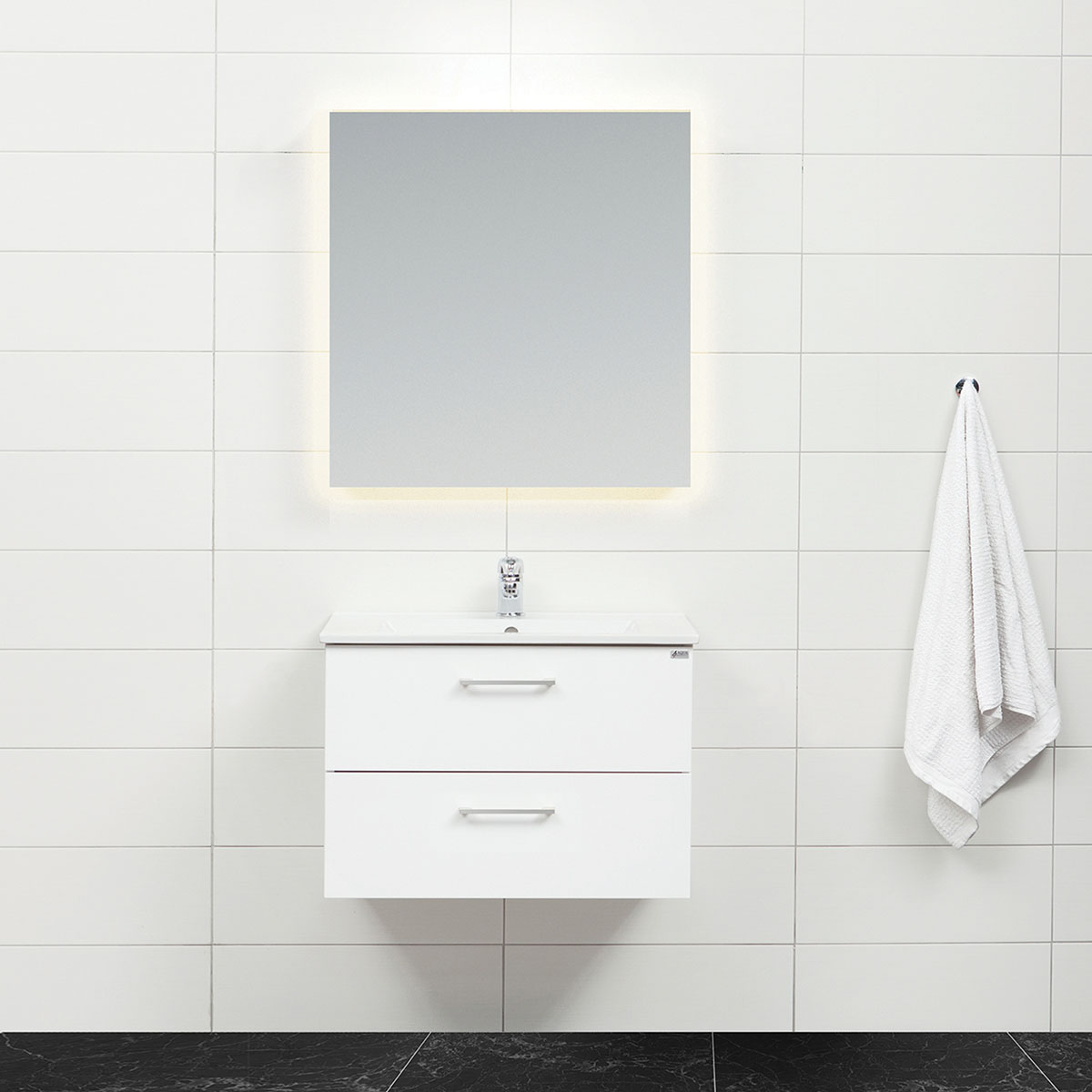 Möbelpaket 4AQUA Slim Vit 80 med Lådor och Spegel Luna LED | badrum - badrumsmobler - mobelpaket | KakelKungen