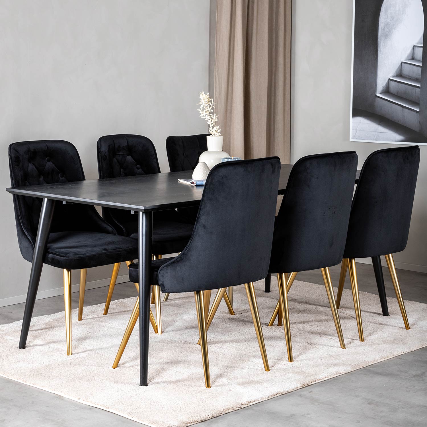 Spisegruppe Venture Home Dipp med 6 Velvet Deluxe Fløyel Stoler
