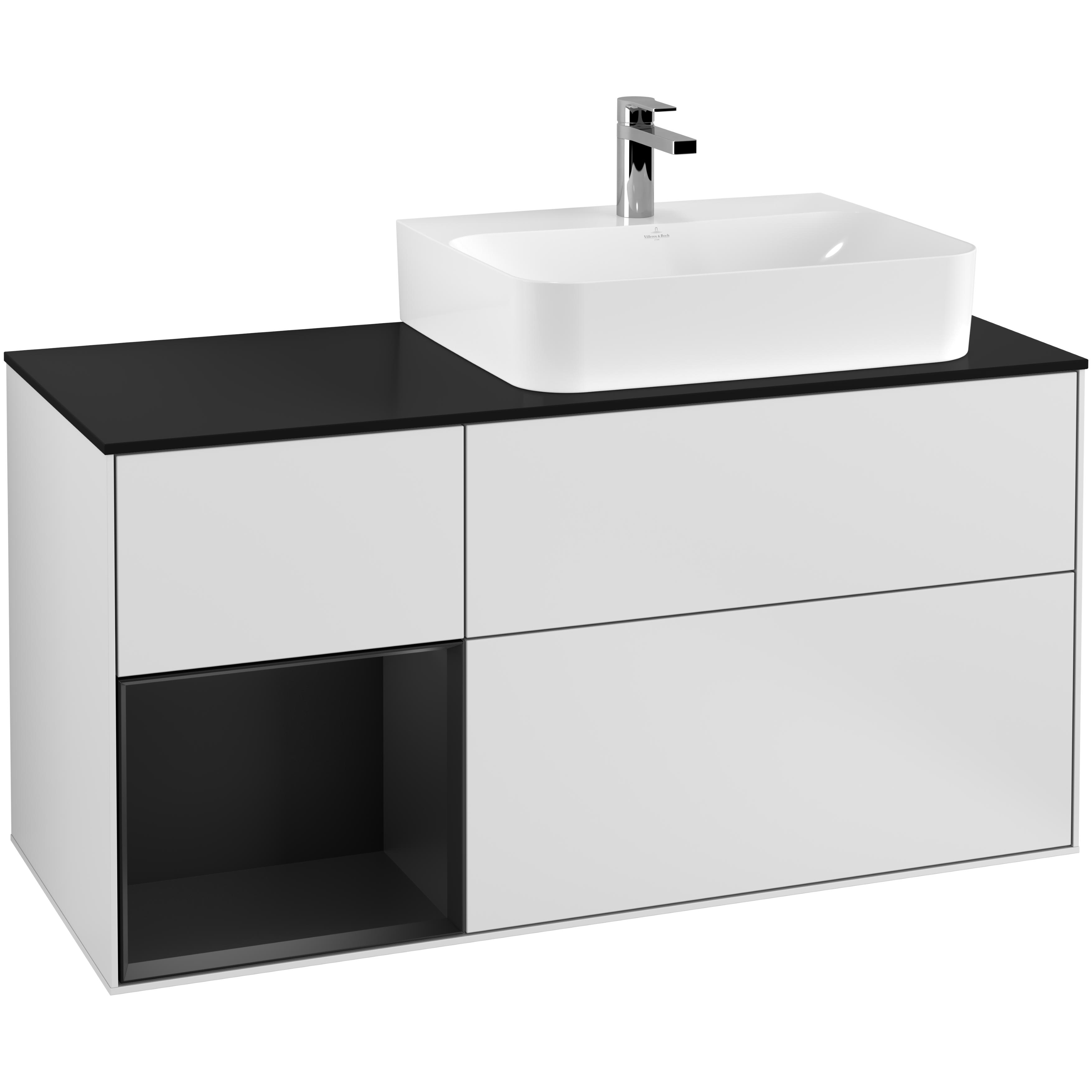 Tvättställsskåp Villeroy & Boch Finion med 3 Lådor Hylla och Bänkskiva för Ocentrerat Tvättställ | badrum - badrumsmobler - tvattstallsskap-och-kommod | KakelKungen