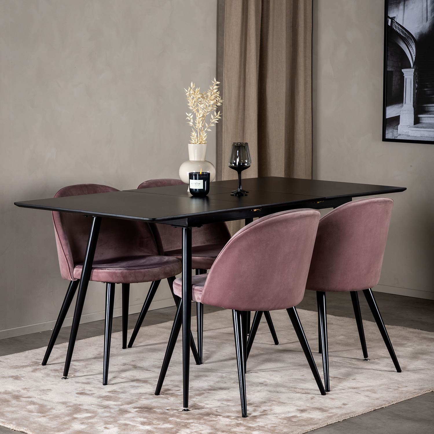 Spisegruppe Venture Home Silvia med Innleggsplate og 4 Valentina Stoler
