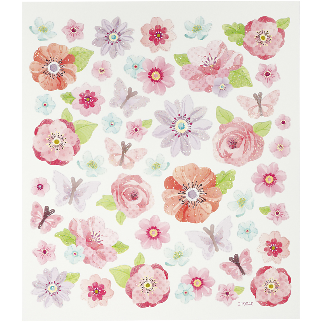 Klistremerker Creativ Company Vårblomster Glitter 15X16,5 cm