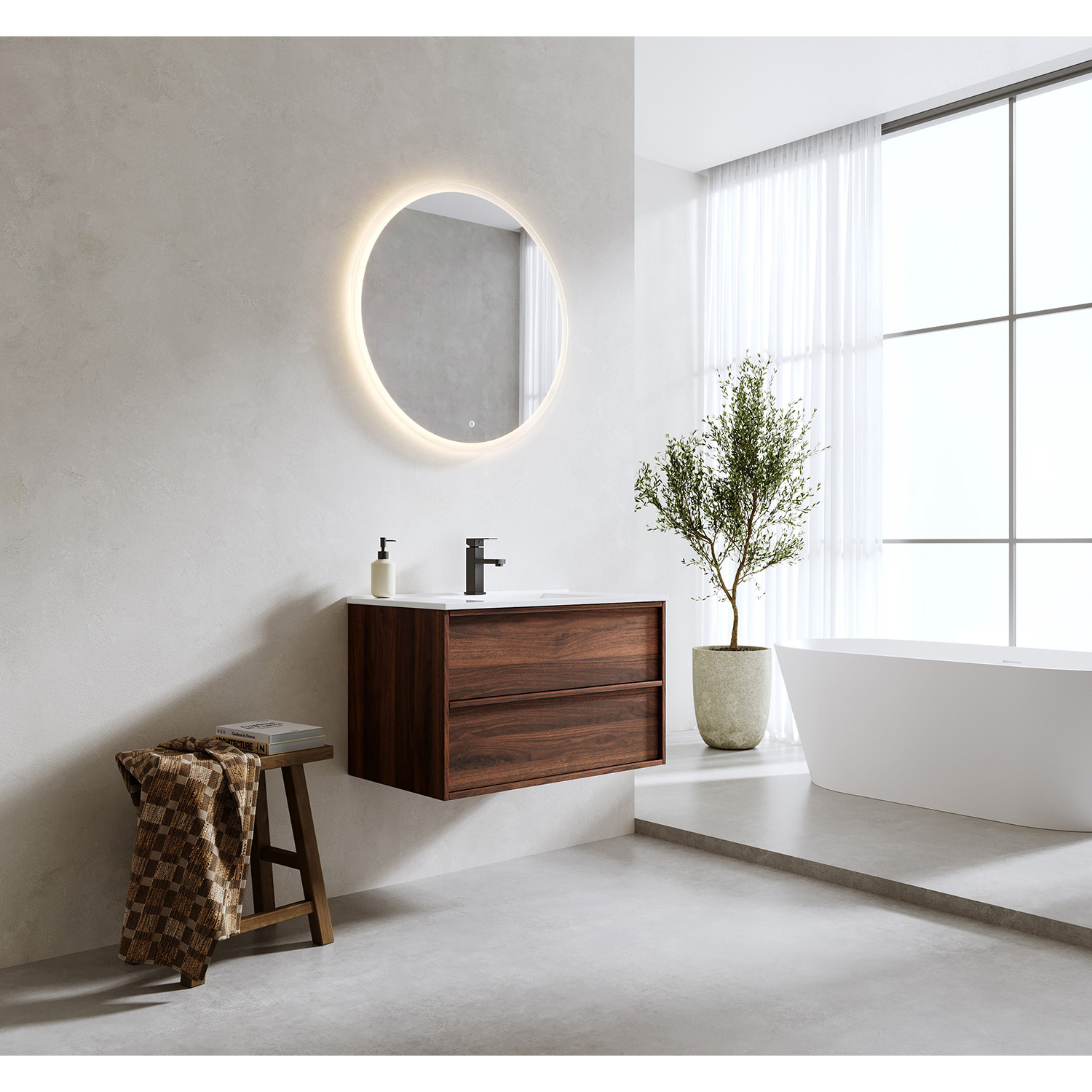 Tvättställsskåp Bathlife Charm med Tvättställ och Spegel Skina