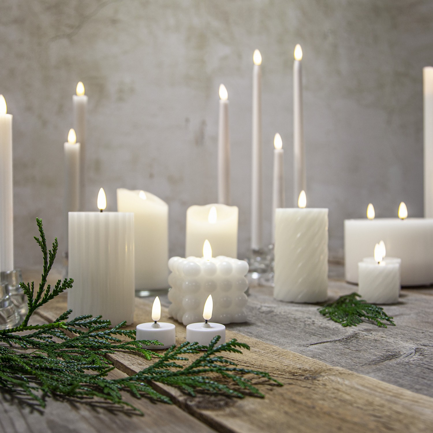 Antikklys Star Trading 2p Flamme Slim 38 cm Hvit