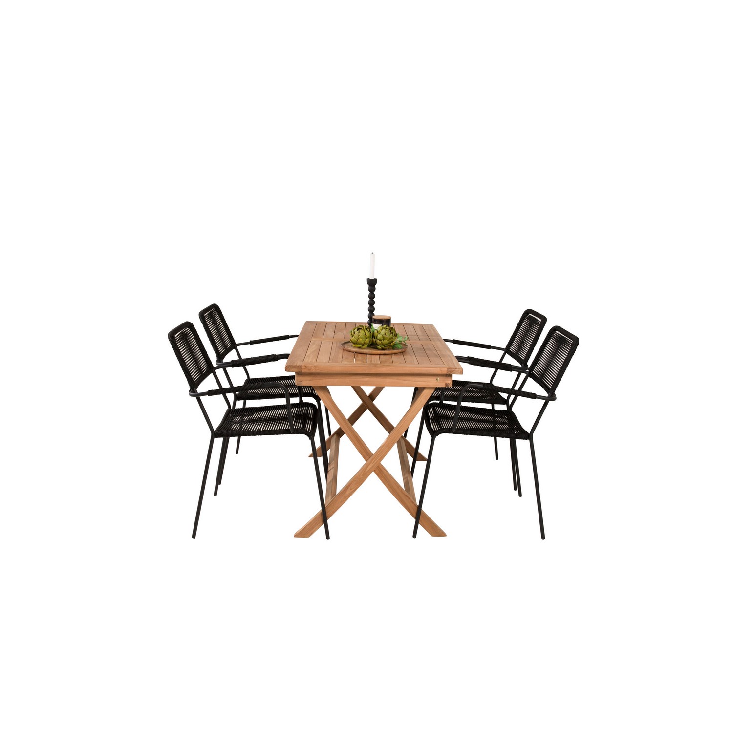 Spisegruppe Venture Home Kenya 120x70 Teak med 4 Lindos Lenestoler