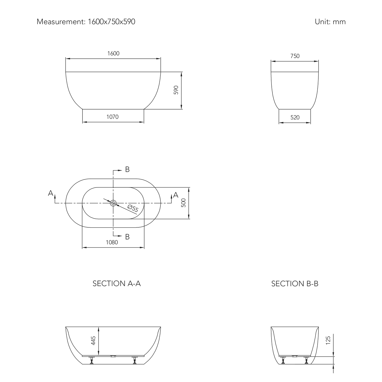 Badekar Bathlife Soft 1600 mm