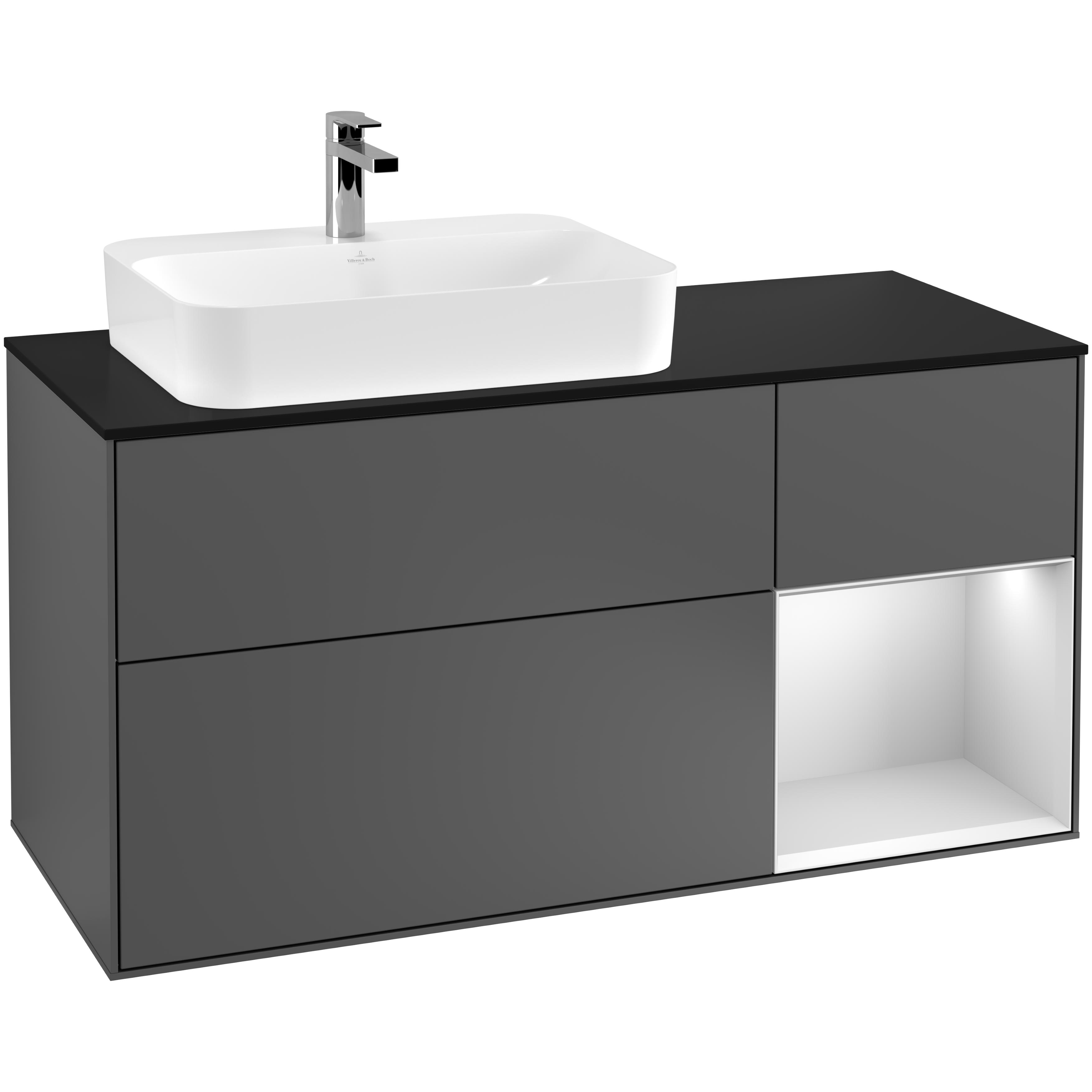 Tvättställsskåp Villeroy & Boch Finion med 3 Lådor Hylla och Bänkskiva för Ocentrerat Ytmonterat Tvättställ