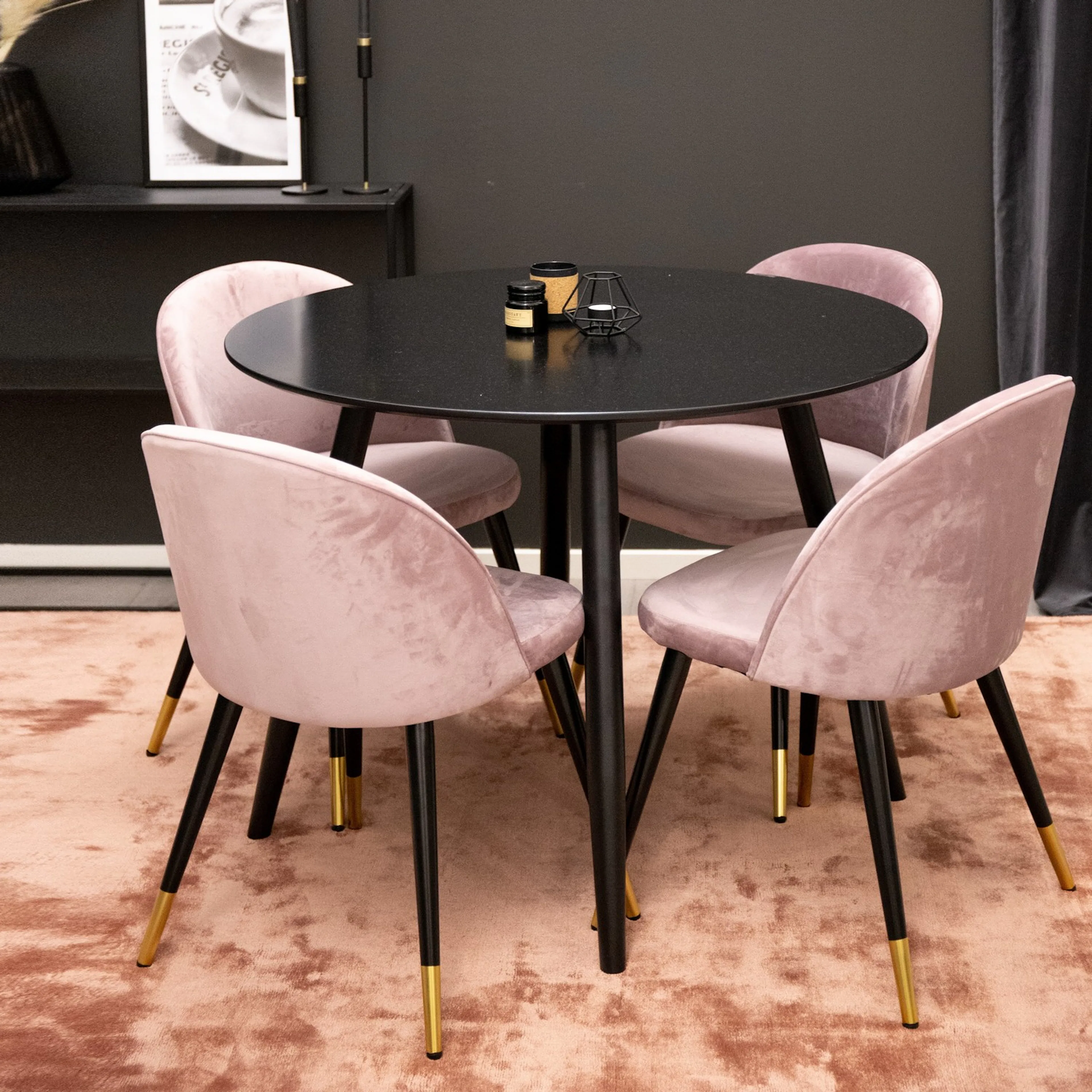 Spisegruppe Venture Home Plaza med 4stk Velvet Stoler