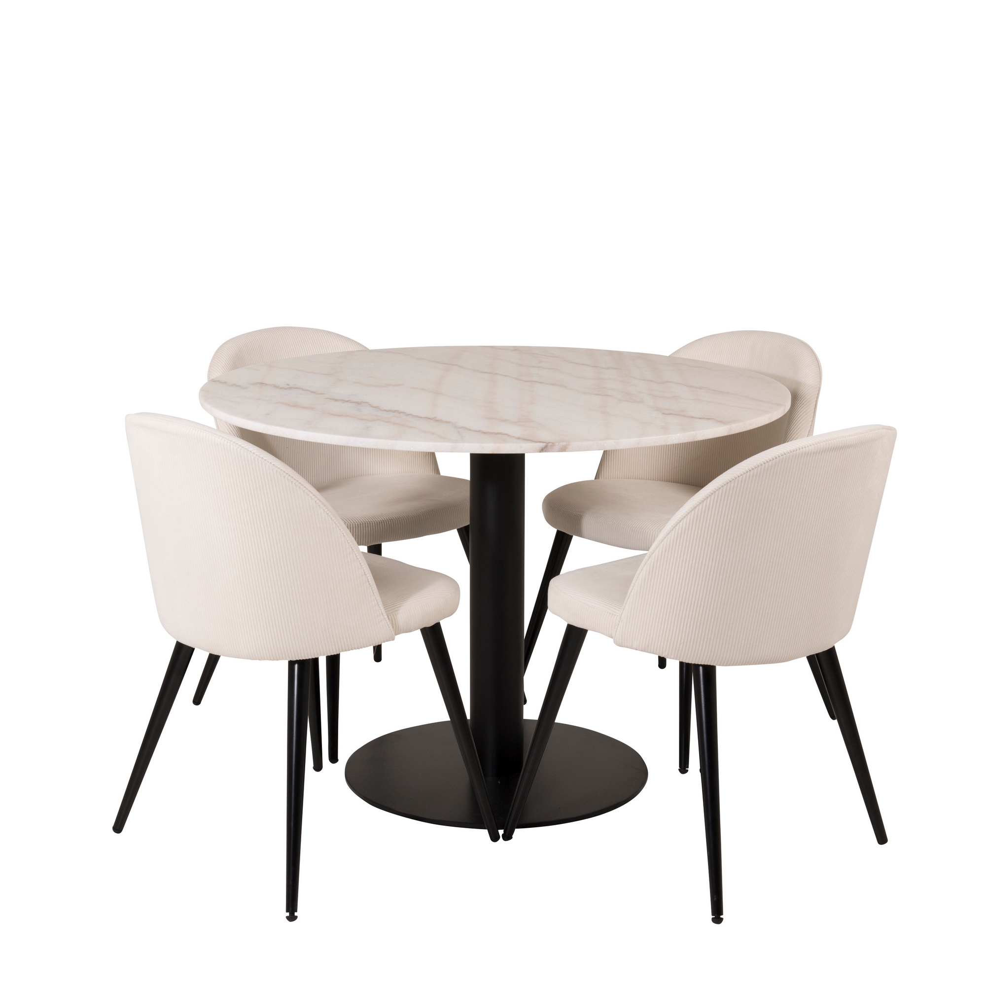 Estelle runt Matbord - Svart / Vit marmor - ø106*H75+Velvet Hvit/Beige