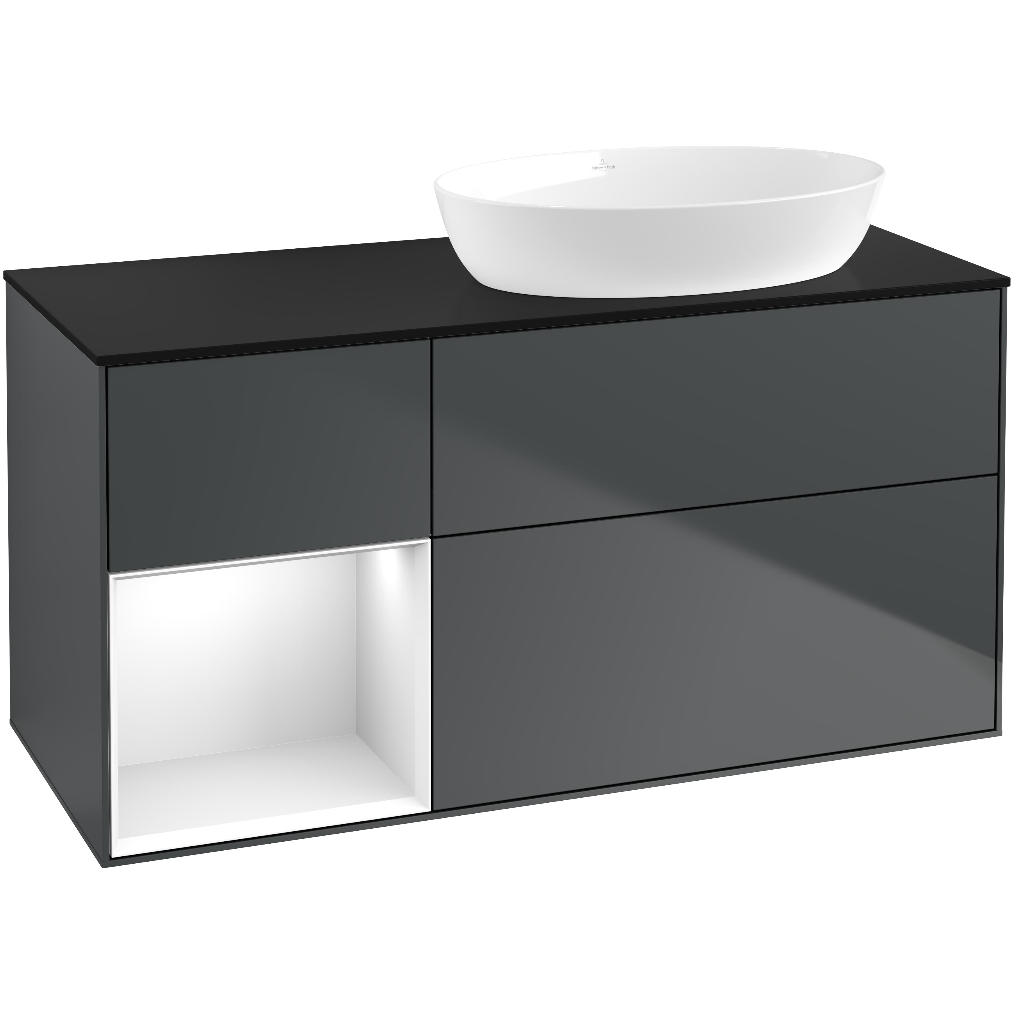 Tvättställsskåp Villeroy & Boch Finion med 3 Lådor Hylla och Bänkskiva för Ocentrerat Tvättställ från Artis & Collaro