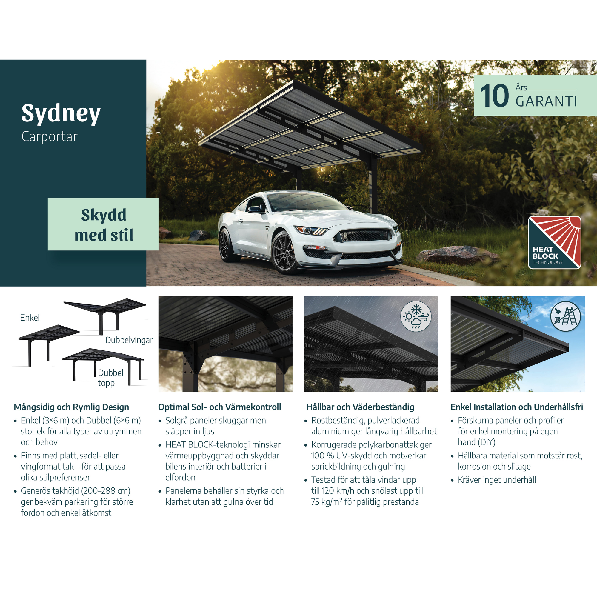 Carport Canopia by Palram Sydney i Metall Dobbel Bue 6x6 m Sort