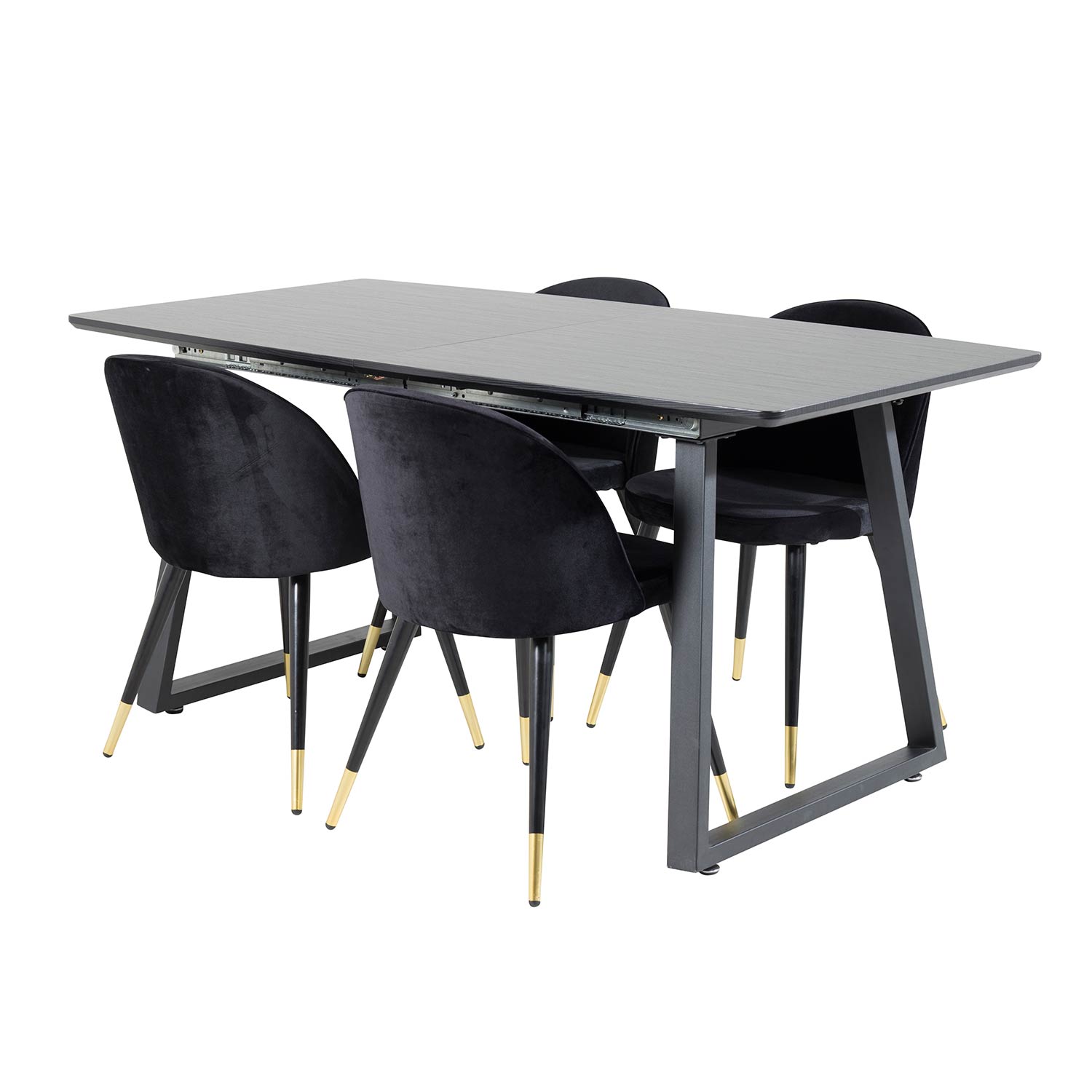 Inca Extentiontable-Black top/Velvet Chair-Black / Black_4 Sort/Sort/Messing