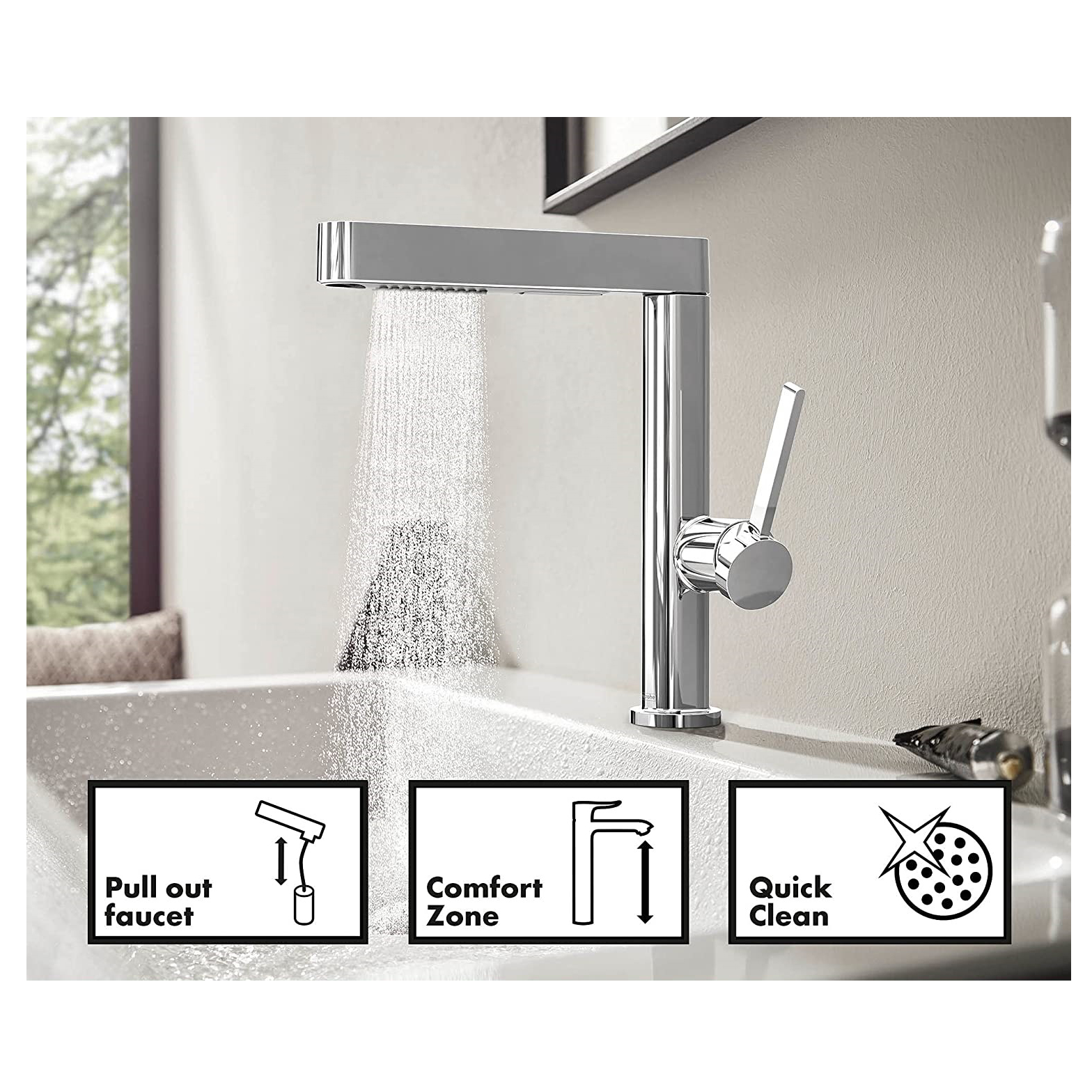 Servantbatteri Hansgrohe Finoris 230 med Uttrekkbar Hånddusj 2jet