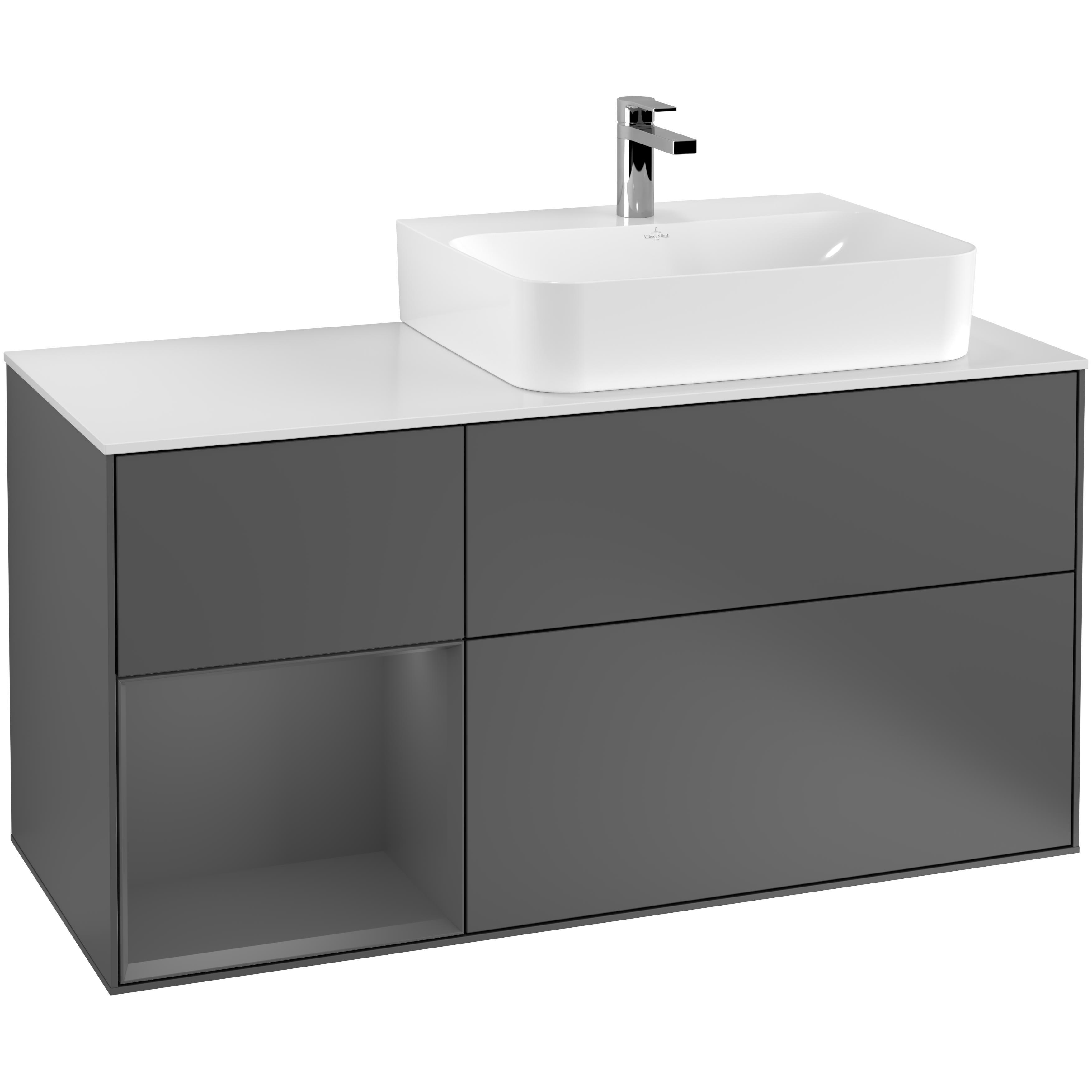 Tvättställsskåp Villeroy & Boch Finion med 3 Lådor Hylla och Bänkskiva för Ocentrerat Tvättställ