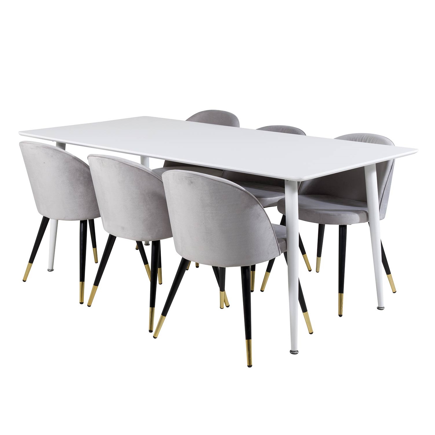 Polar table- White top/Velvet Chair Brass -ljusgrå/Black_6 Hvit/Grå/Sort/Messing