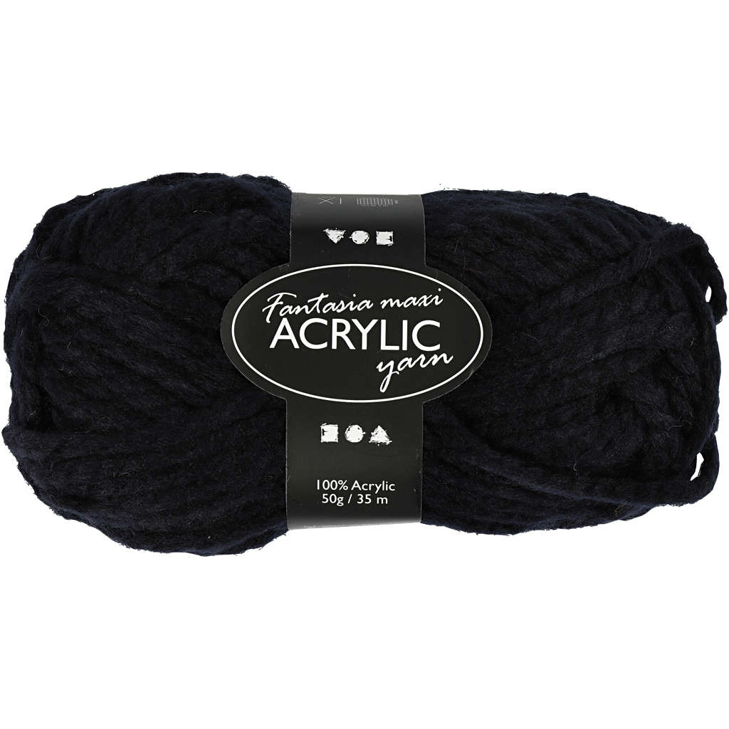 Fantasia Akrylgarn, svart, L: 35 m, stl. maxi , 50 g/ 1 nyst Svart