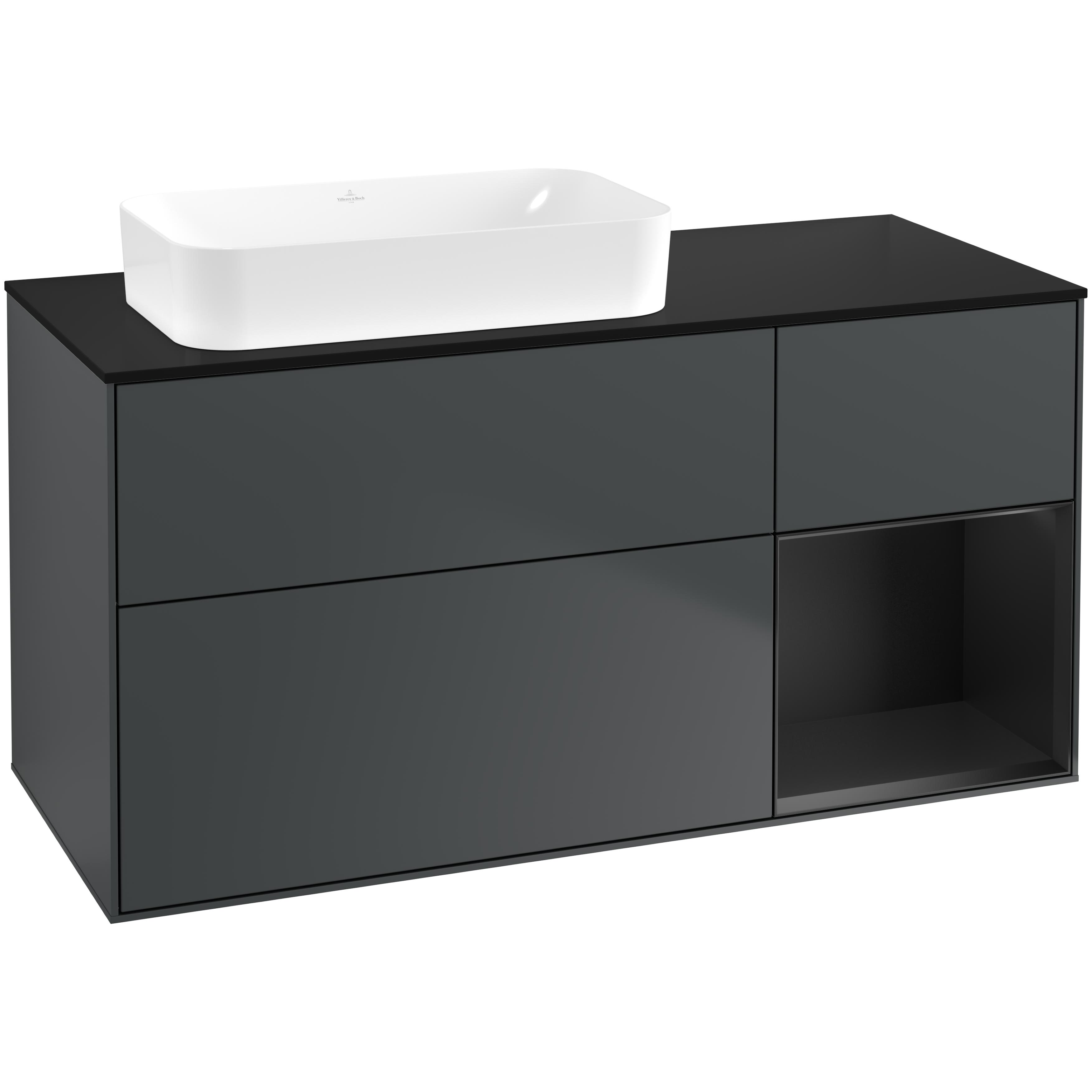 Tvättställsskåp Villeroy & Boch Finion med 3 Lådor Hylla och Bänkskiva för Ocentrerat Fristående Tvättställ