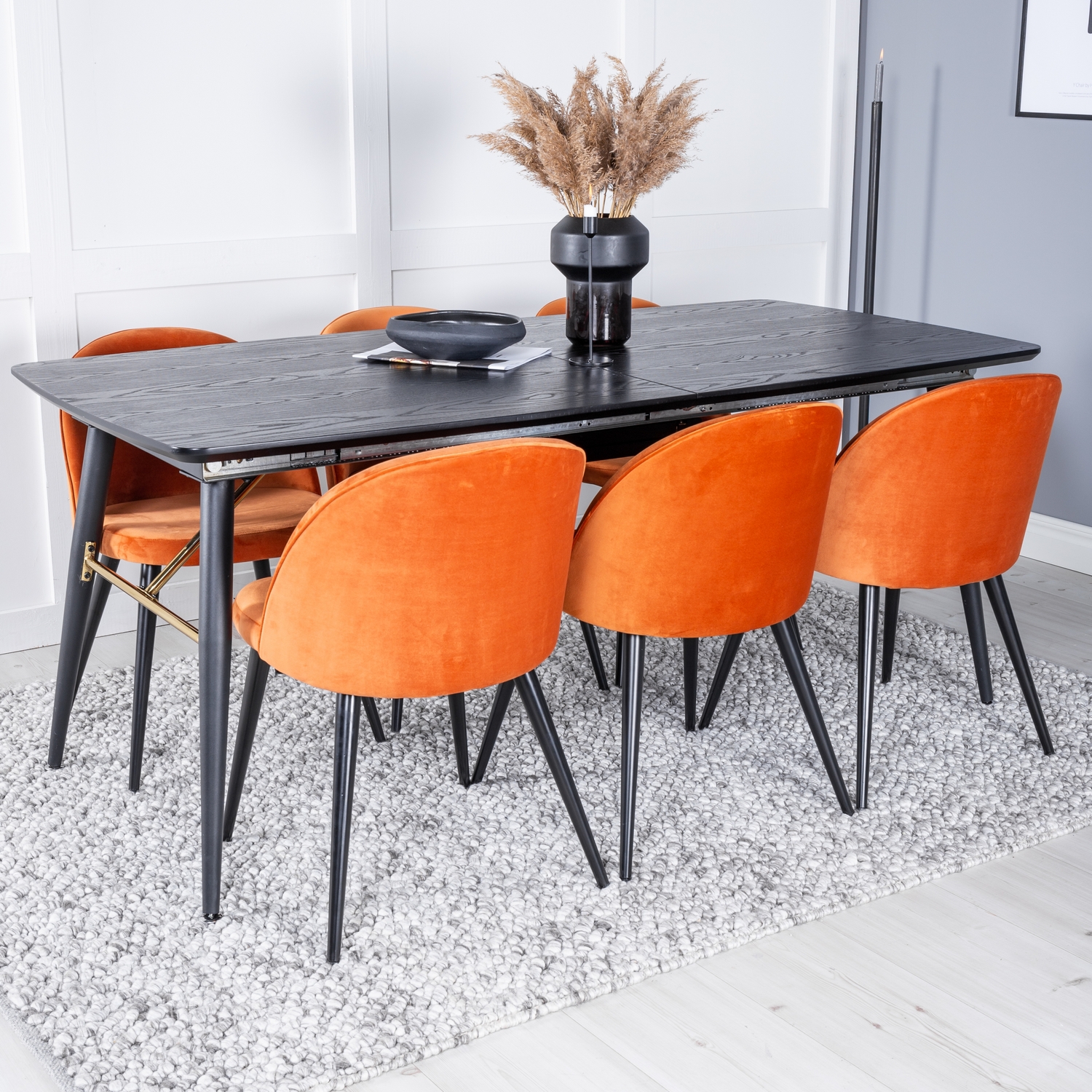 Spisegruppe Venture Home Gold med 6 Velvet Stoler