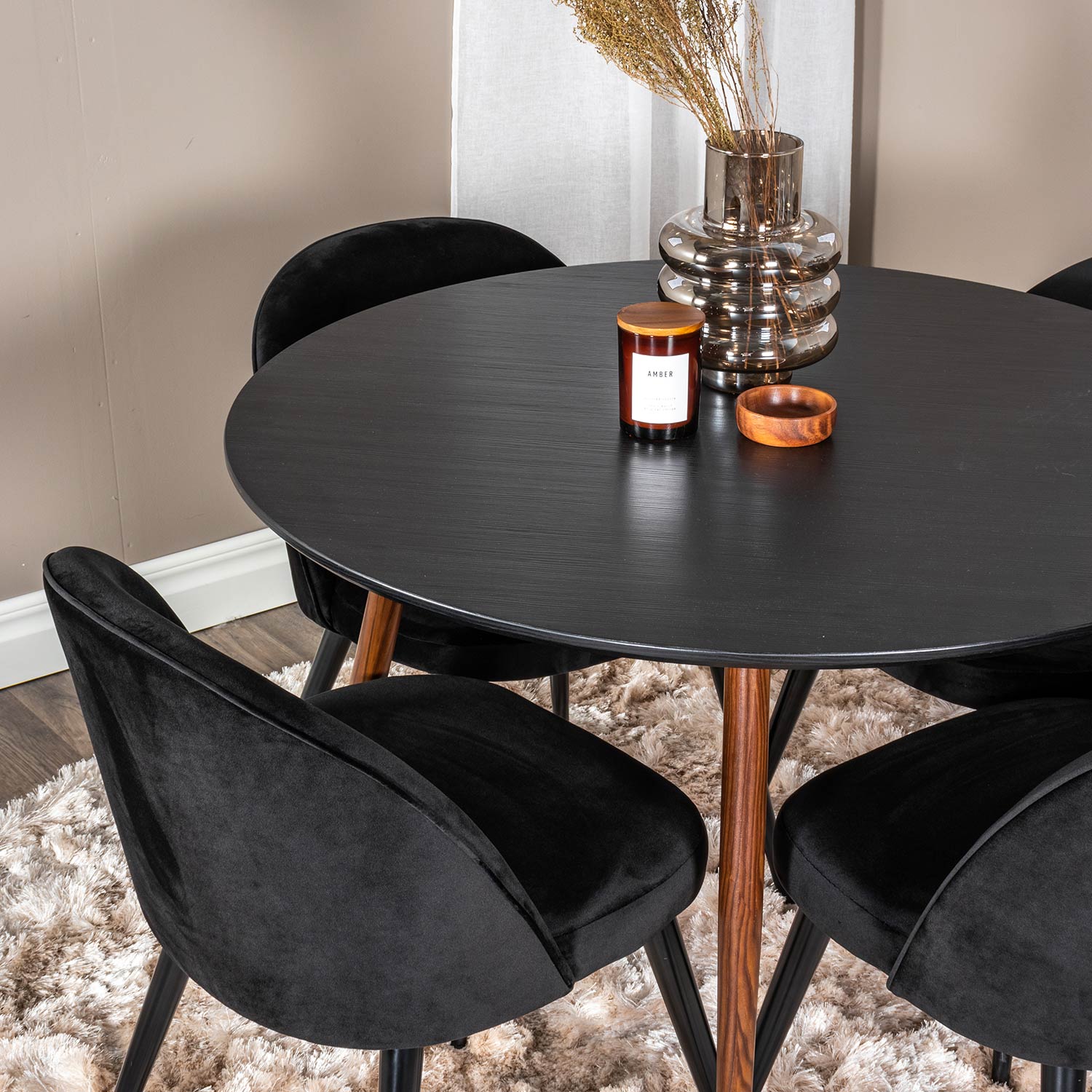 Spisegruppe Venture Home Plake med 4 Valentina Stoler Fløyel Rundt