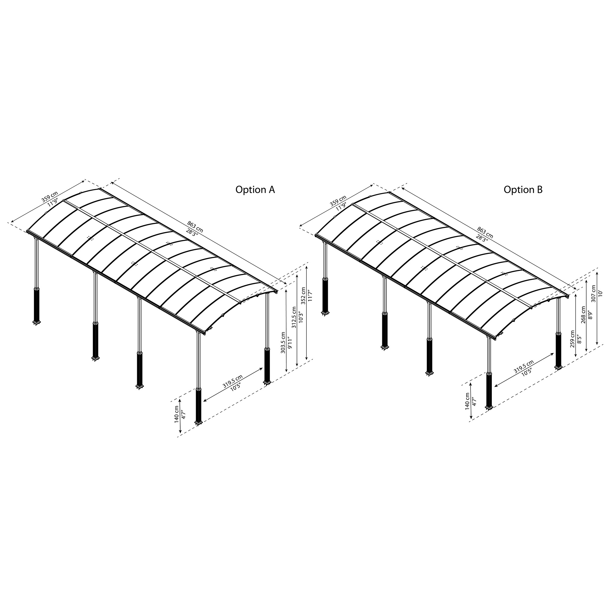 Carport Canopia av Palram Alpine I Metall for Bobil 3,6x8,5 m