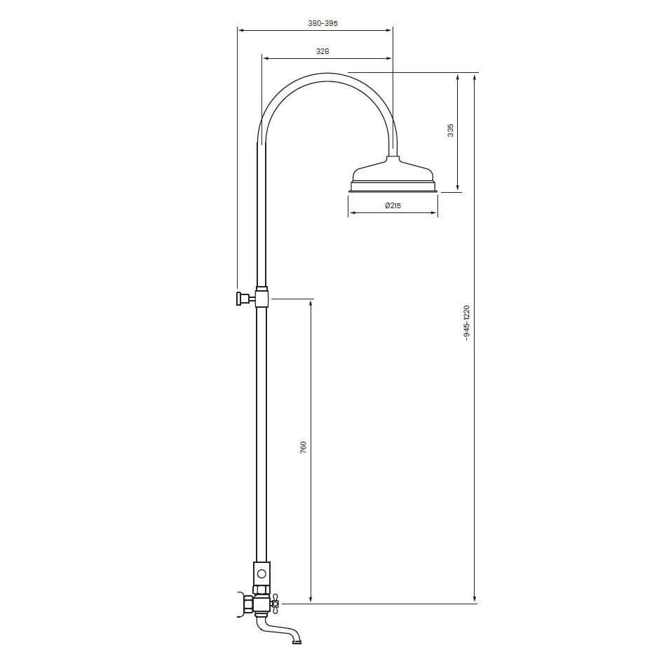 Takdusjsett Tapwell Classic XCOL022-150 med Badekarbatteri