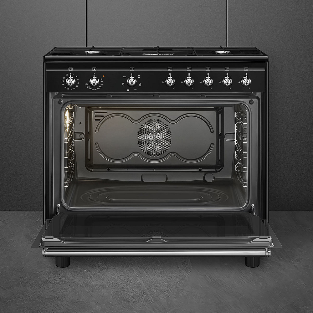 Gasskomfyr Smeg CX91GMBL Concerto Sort Ergonomisk og Smart Design