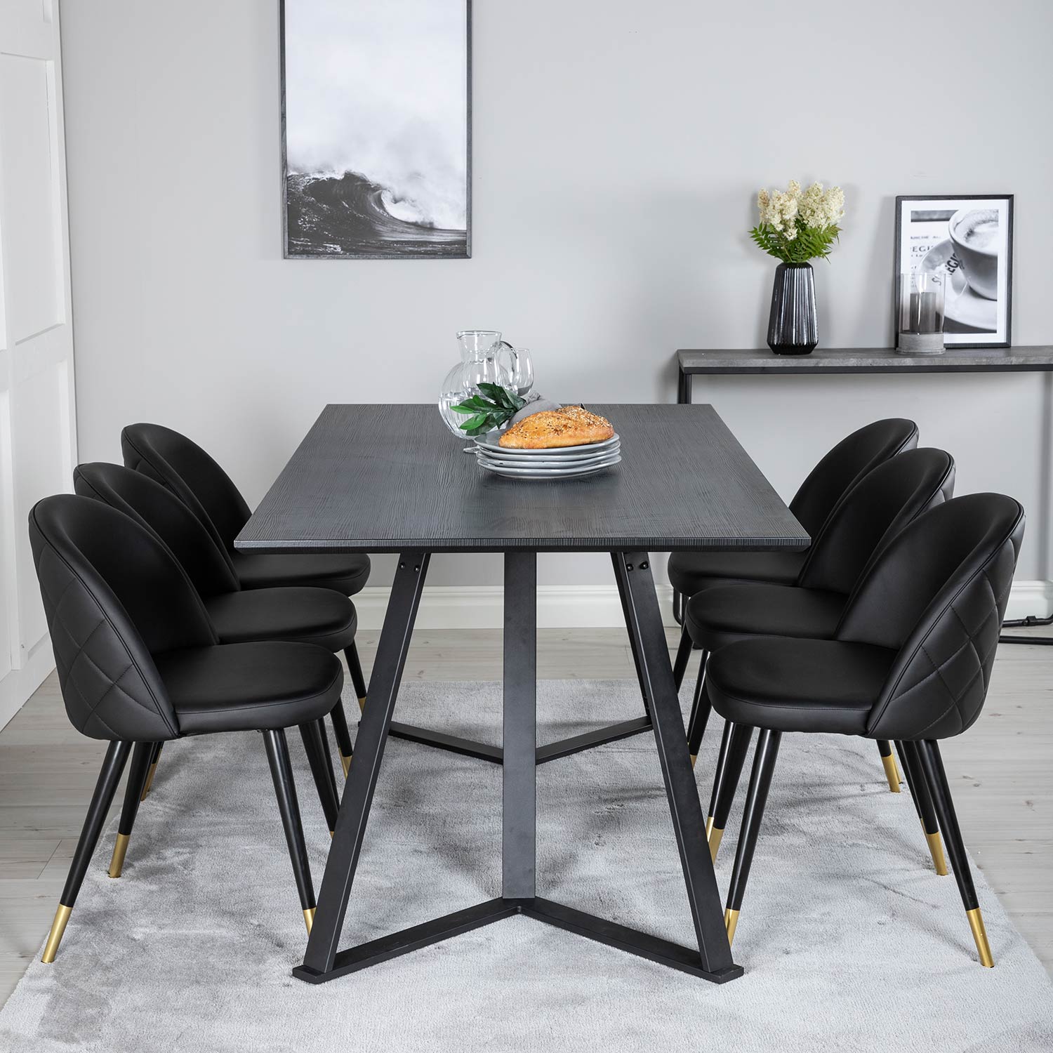 Spisegruppe Venture Home Madde med 6 Valentina Stoler Kunstlær
