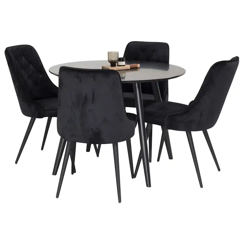 Spisegruppe Venture Home Plaza med 4stk Velvet Deluxe Stoler