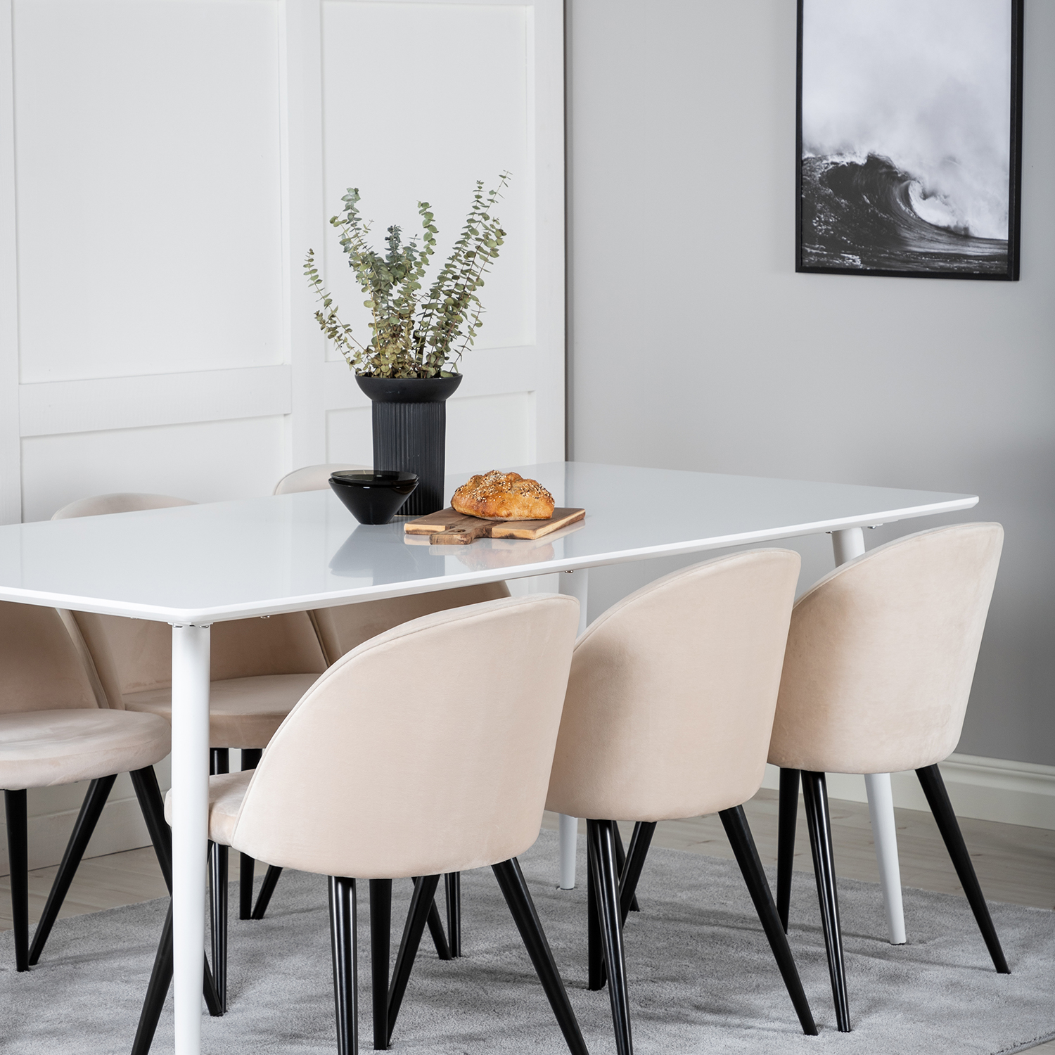 Spisegruppe Venture Home Pobbie med 6 Valentina Stoler Fløyel