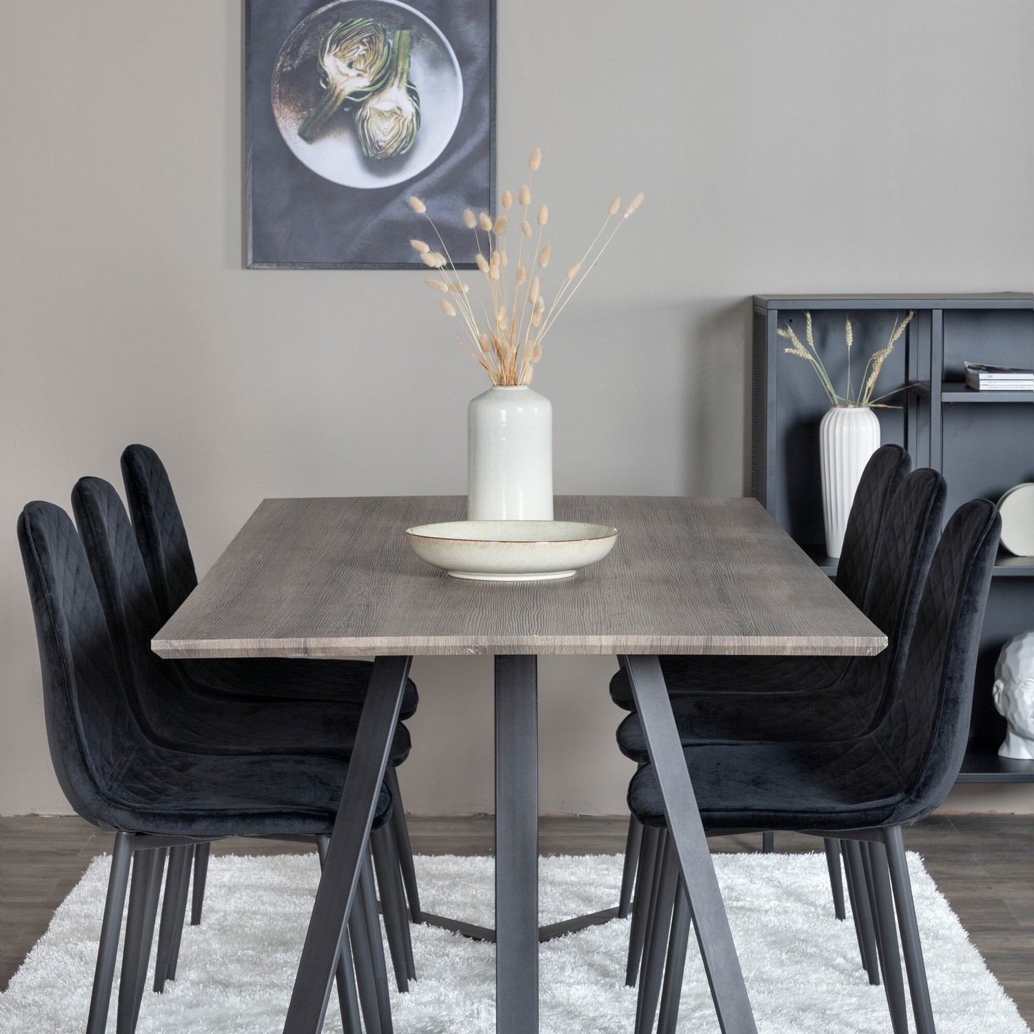 Marina Dining Table 180x90 cm+Polar Diamond Dining Chair Grå/Sort