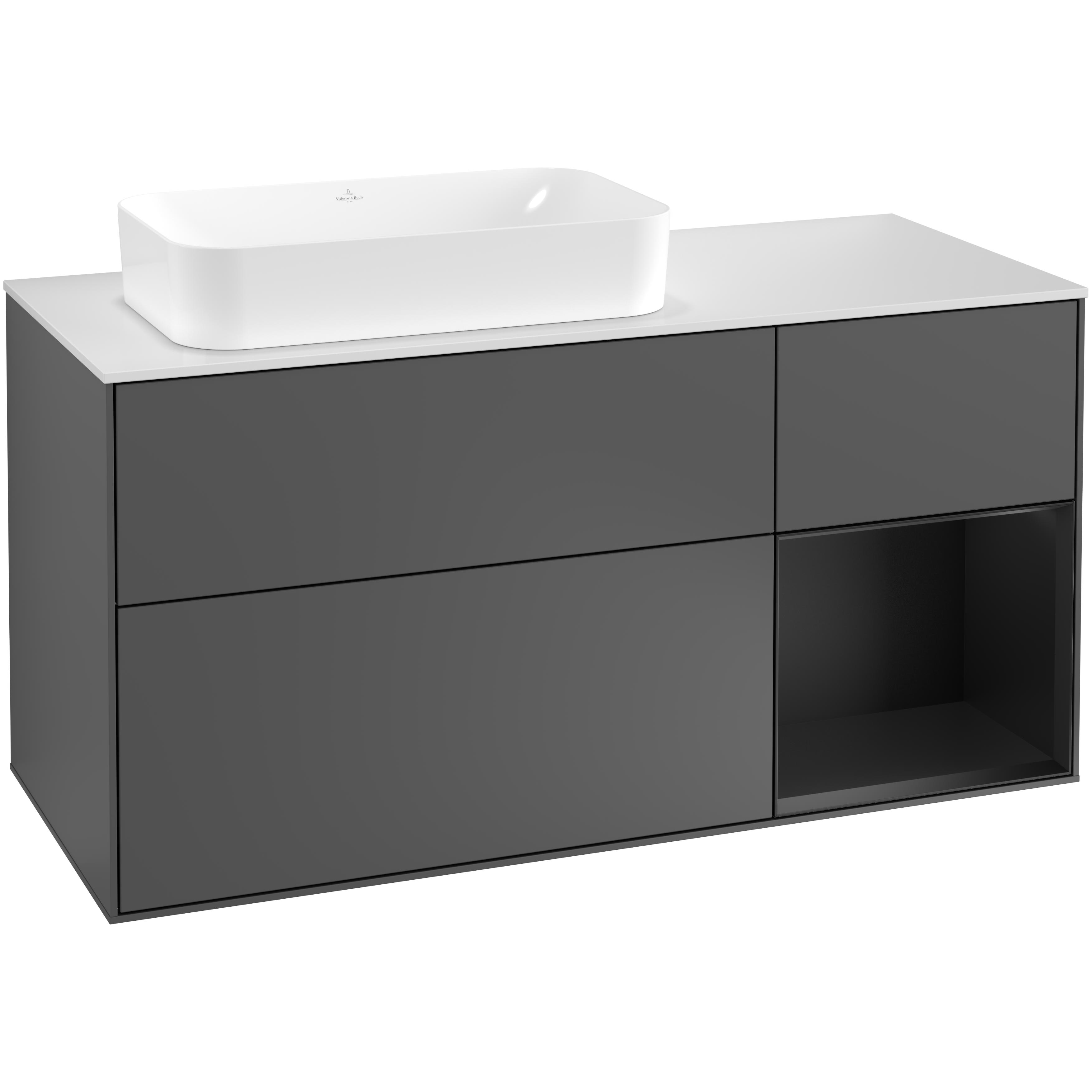 Tvättställsskåp Villeroy & Boch Finion med 3 Lådor Hylla och Bänkskiva för Ocentrerat Fristående Tvättställ