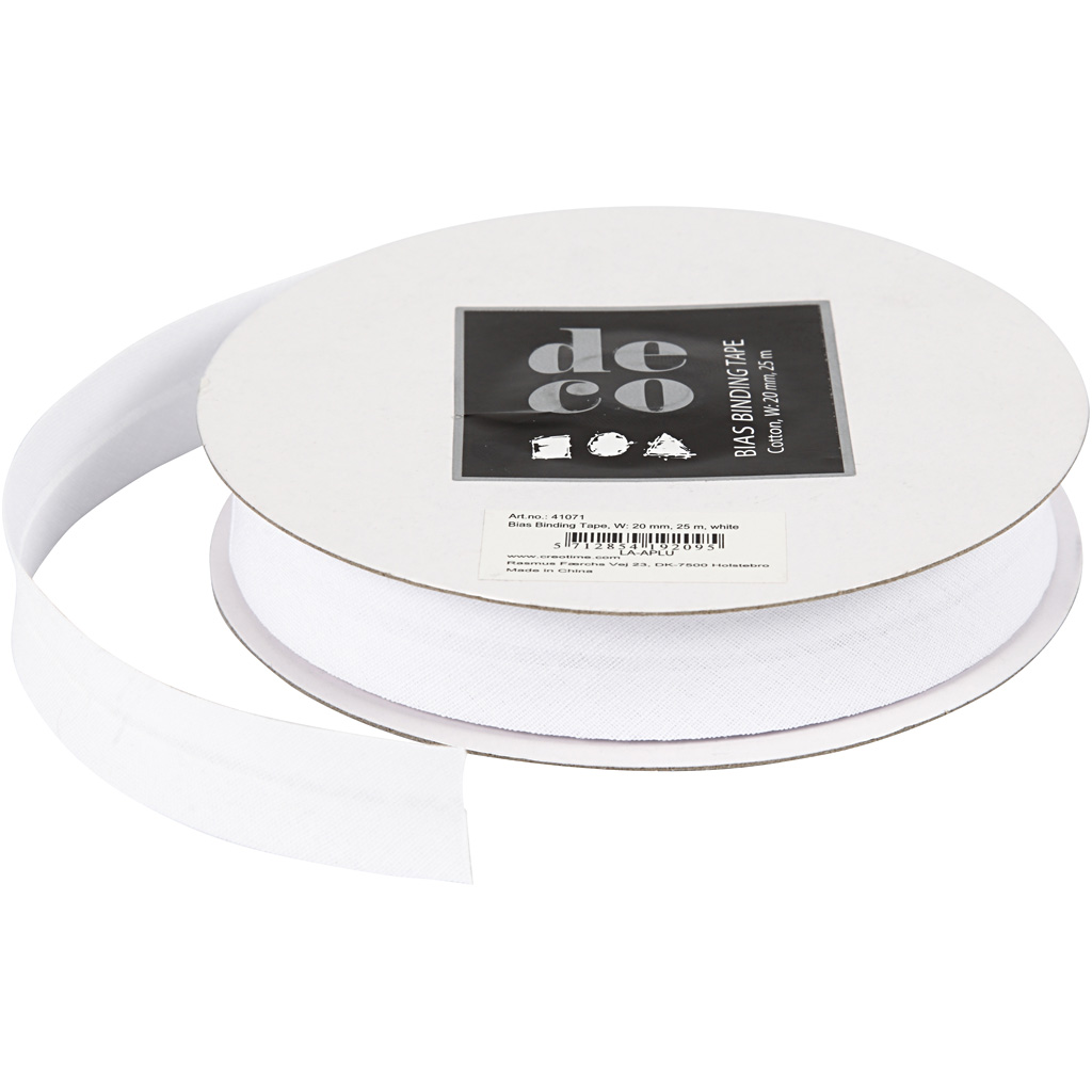Skråbånd Creativ Company B20 mm Hvit 25 m/1 Rl