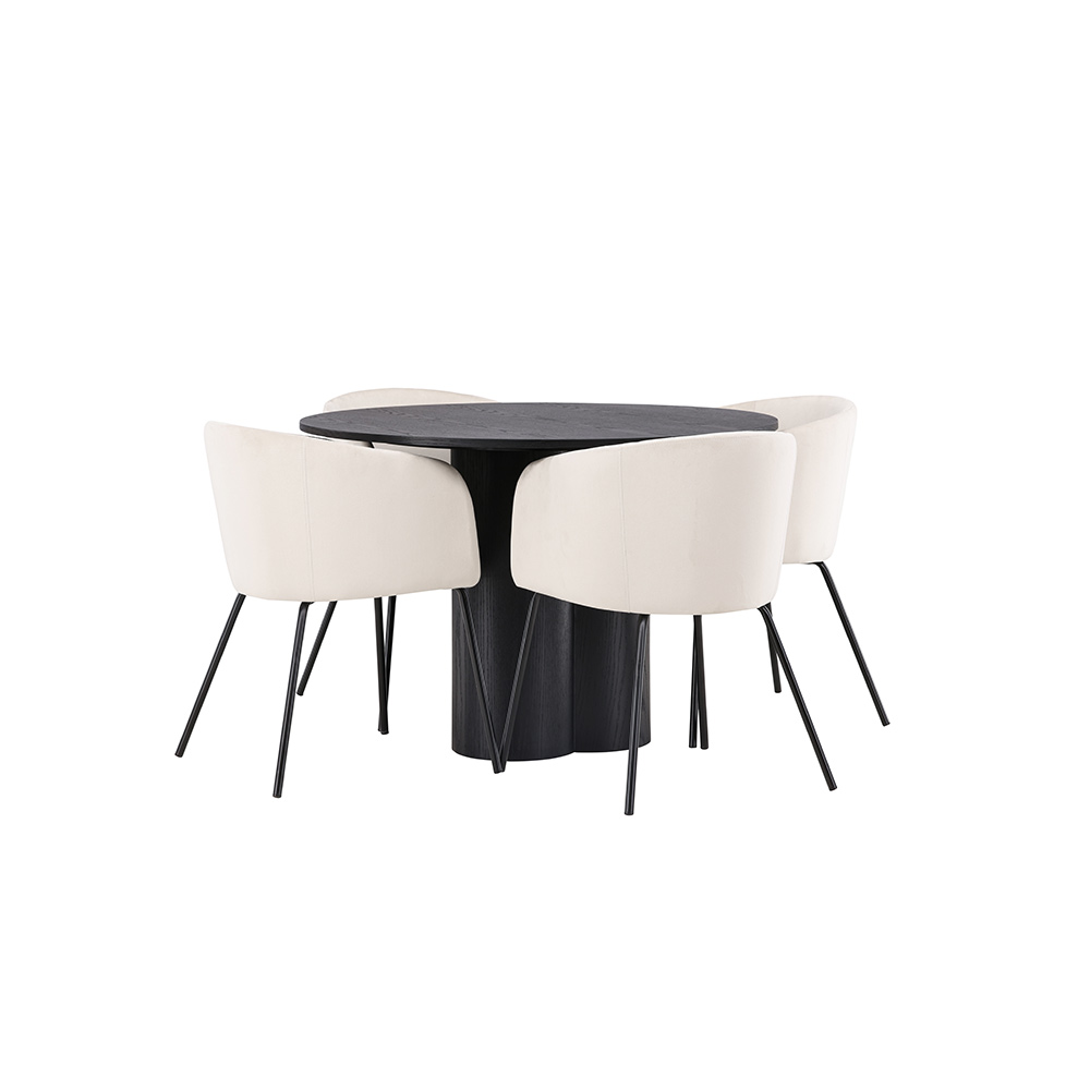 OliviaDiningTable-Black/BlackVeneer+BeritChair-Black/BeigeVe Sort