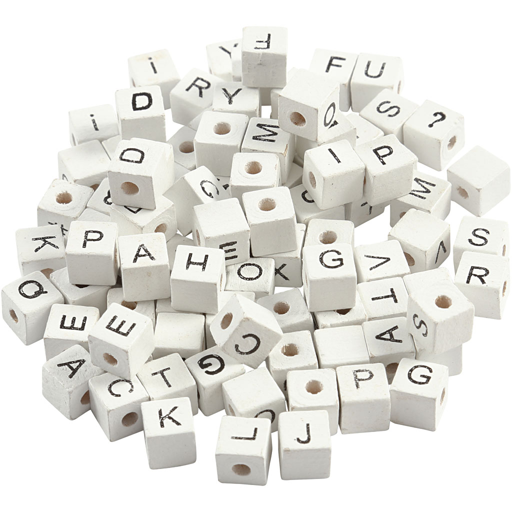 Bokstavperler Creativ Company hvit 8x8 mm Hullstr 3 mm 1 Pk