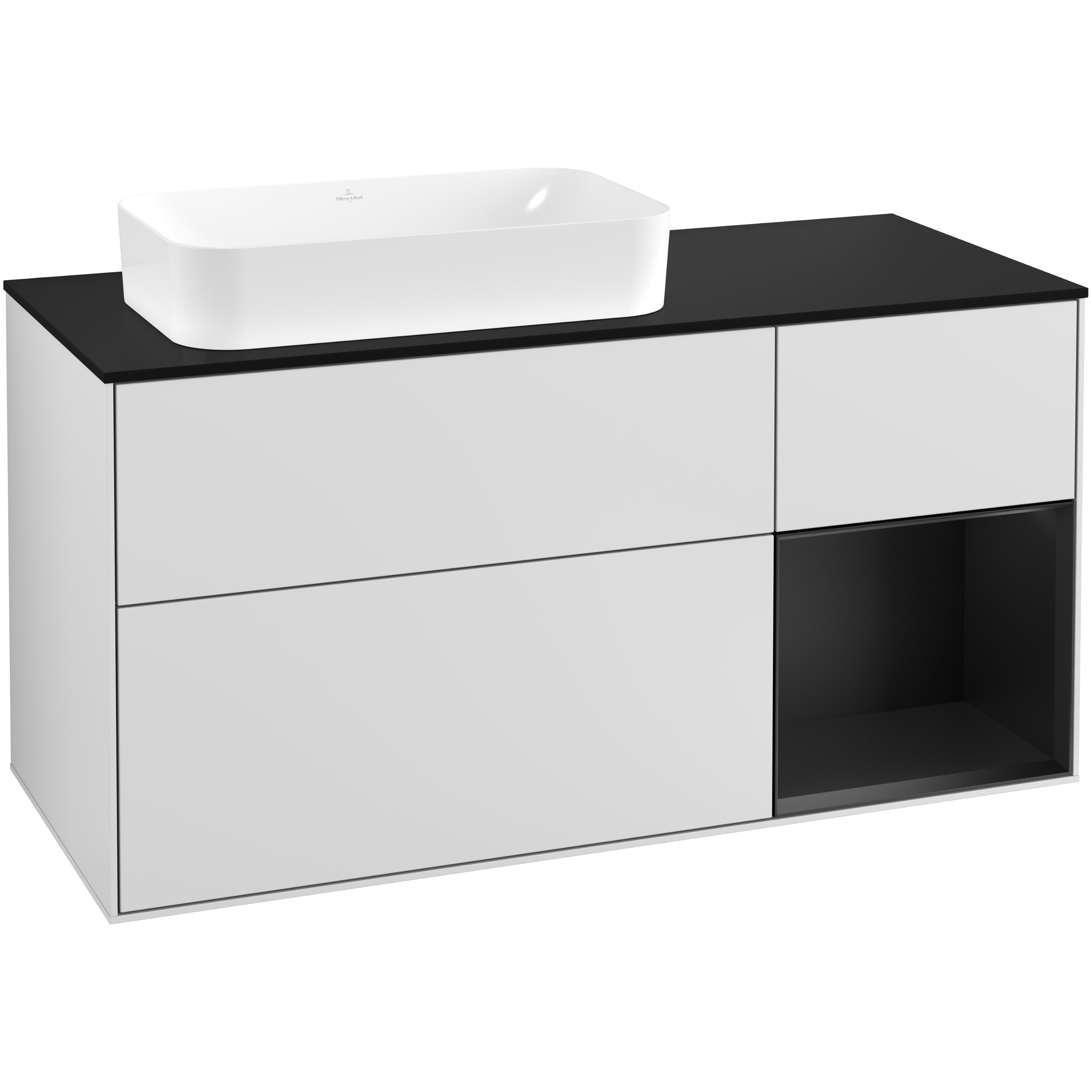 Tvättställsskåp Villeroy & Boch Finion med 3 Lådor Hylla och Bänkskiva för Ocentrerat Fristående Tvättställ
