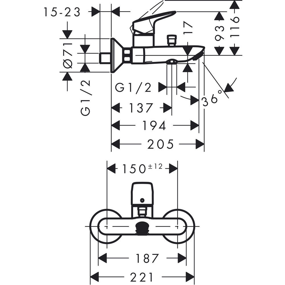 Badekarbatteri Hansgrohe Logis